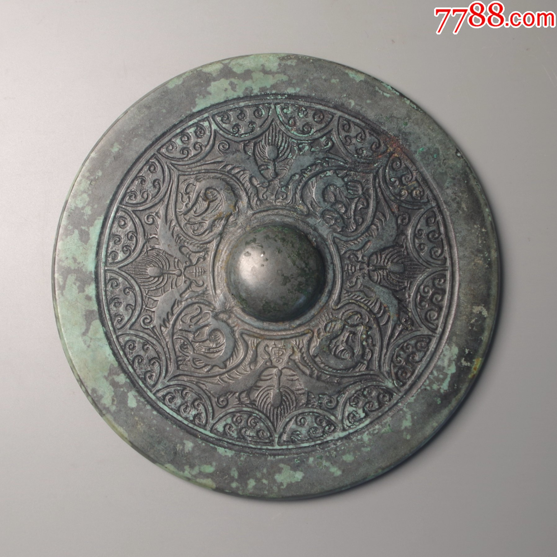 三国六朝变形四叶瑞兽对凤镜青铜镜收藏艺术品_铜镜_图片鉴定_收藏