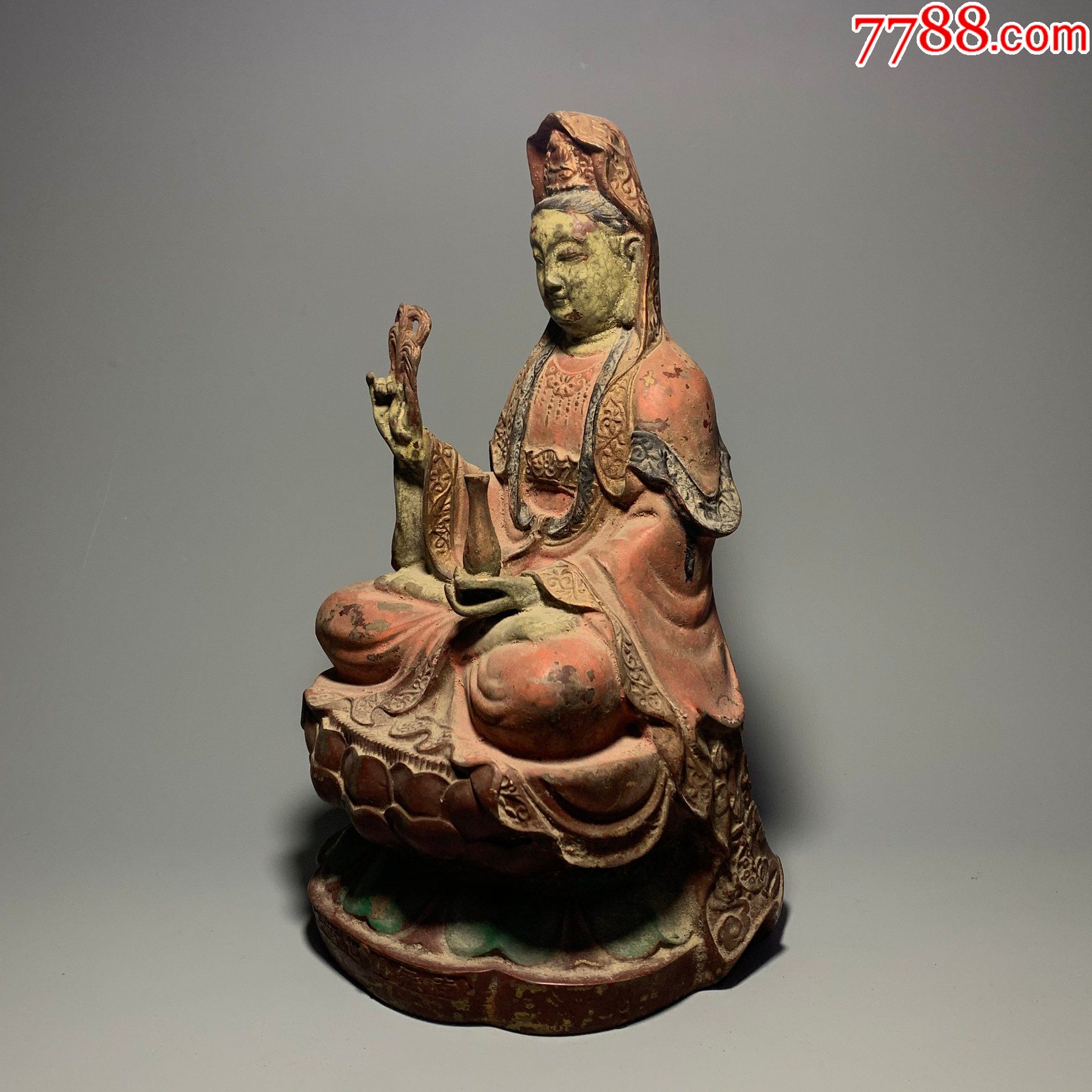 旧藏铜佛像-彩绘观音菩萨摆件-佛堂供奉