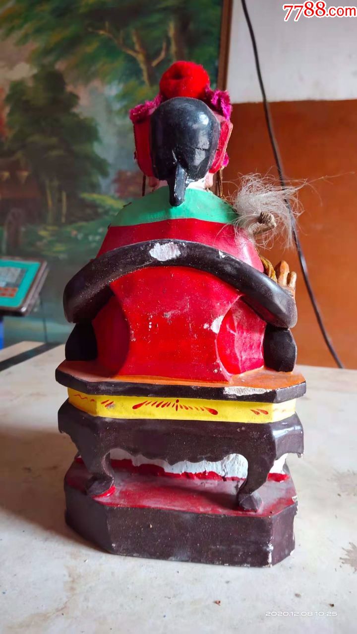 保证内心全实木,香樟木雕刻女神仙神像菩萨佛,手拿拂尘和印章-木佛像