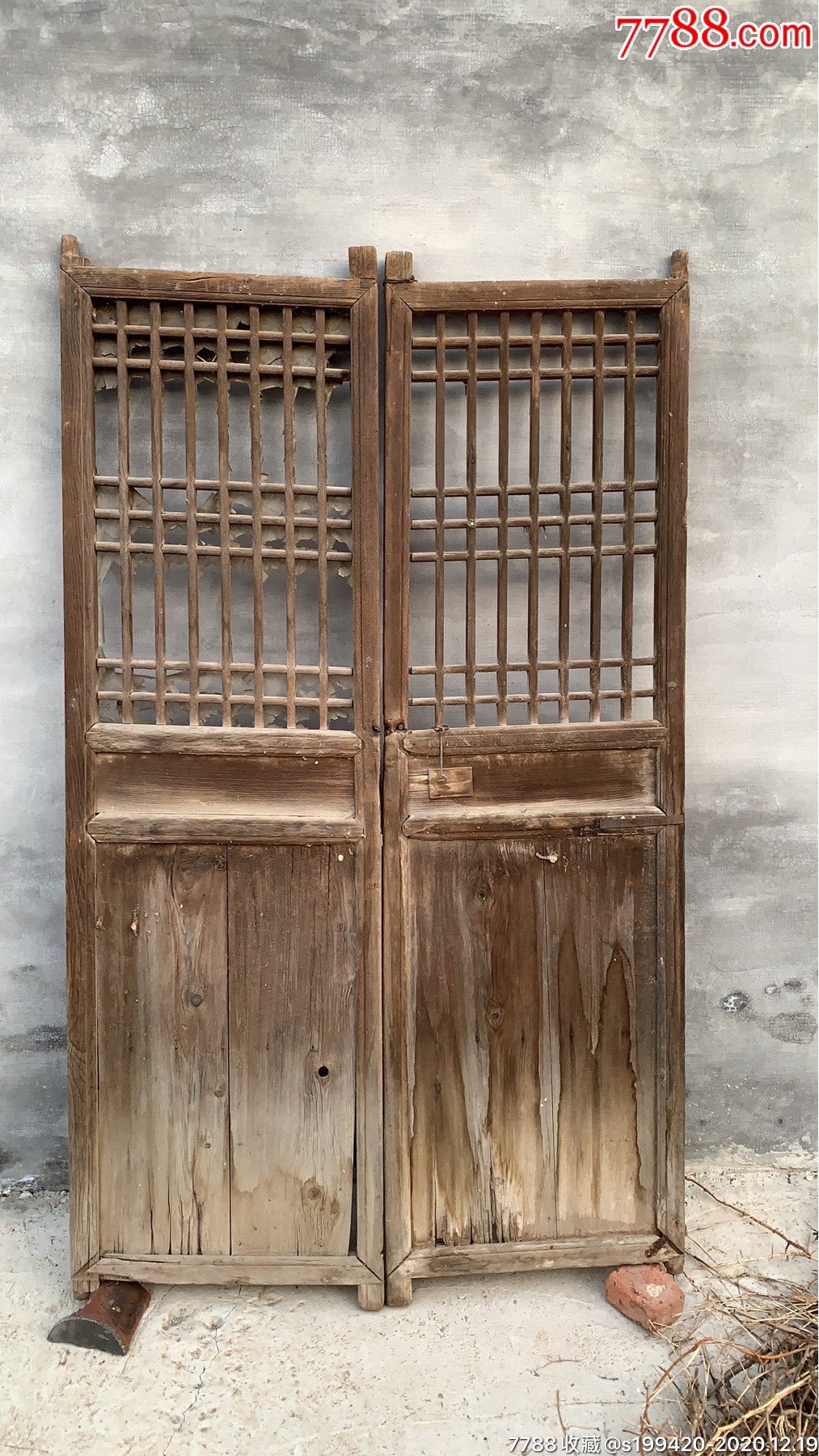 清代榆木老门一对高185厘米单宽56厘米品相如图包老