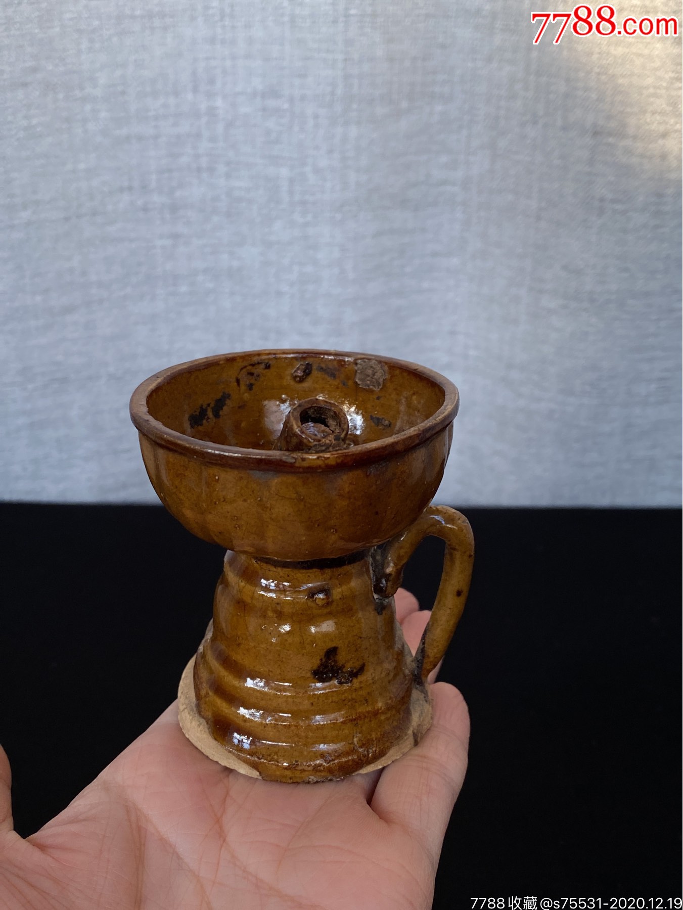 清末淄博窑茶叶末釉老油灯-马灯/煤油灯-7788唐卡