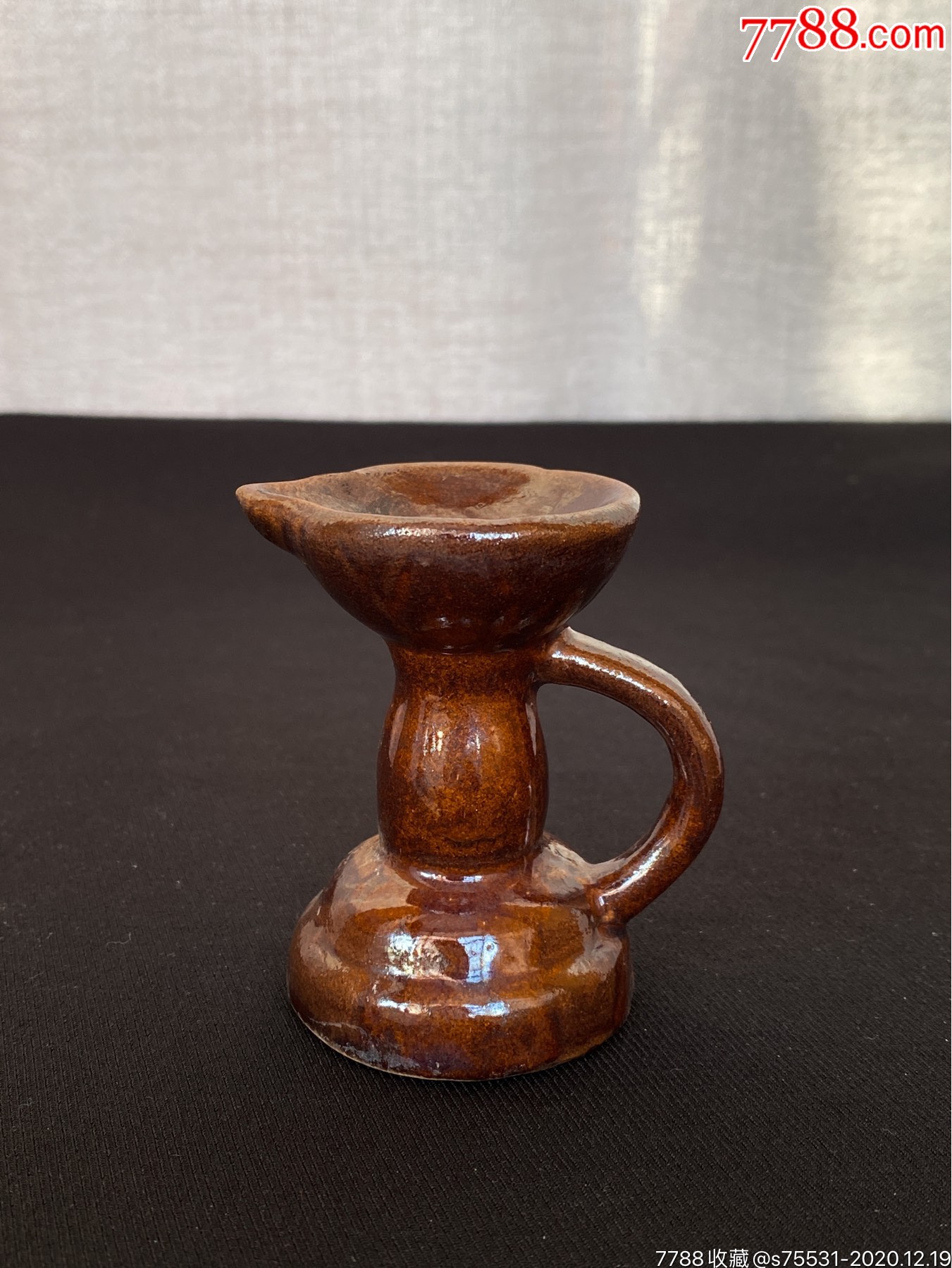 民国淄博窑酱釉老油灯