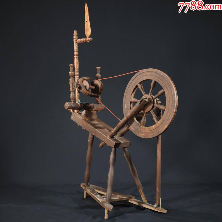 古董18*9年北欧萨克逊人木制老纺车手工纺线车民俗收藏摆件