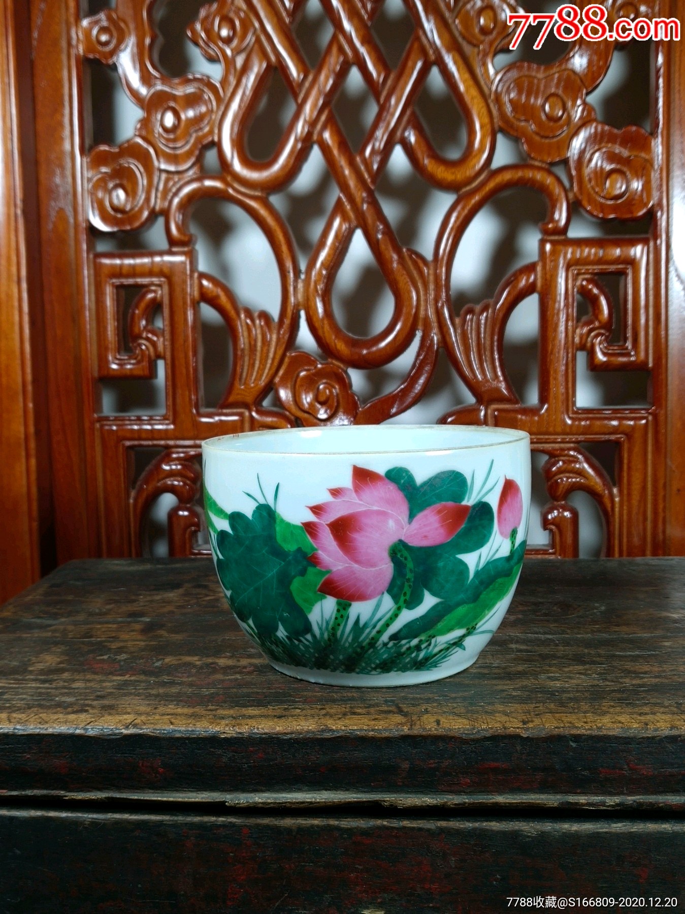 民国名家邹和胜油彩荷花粉彩花卉盖罐底缸底糖罐全美品完整