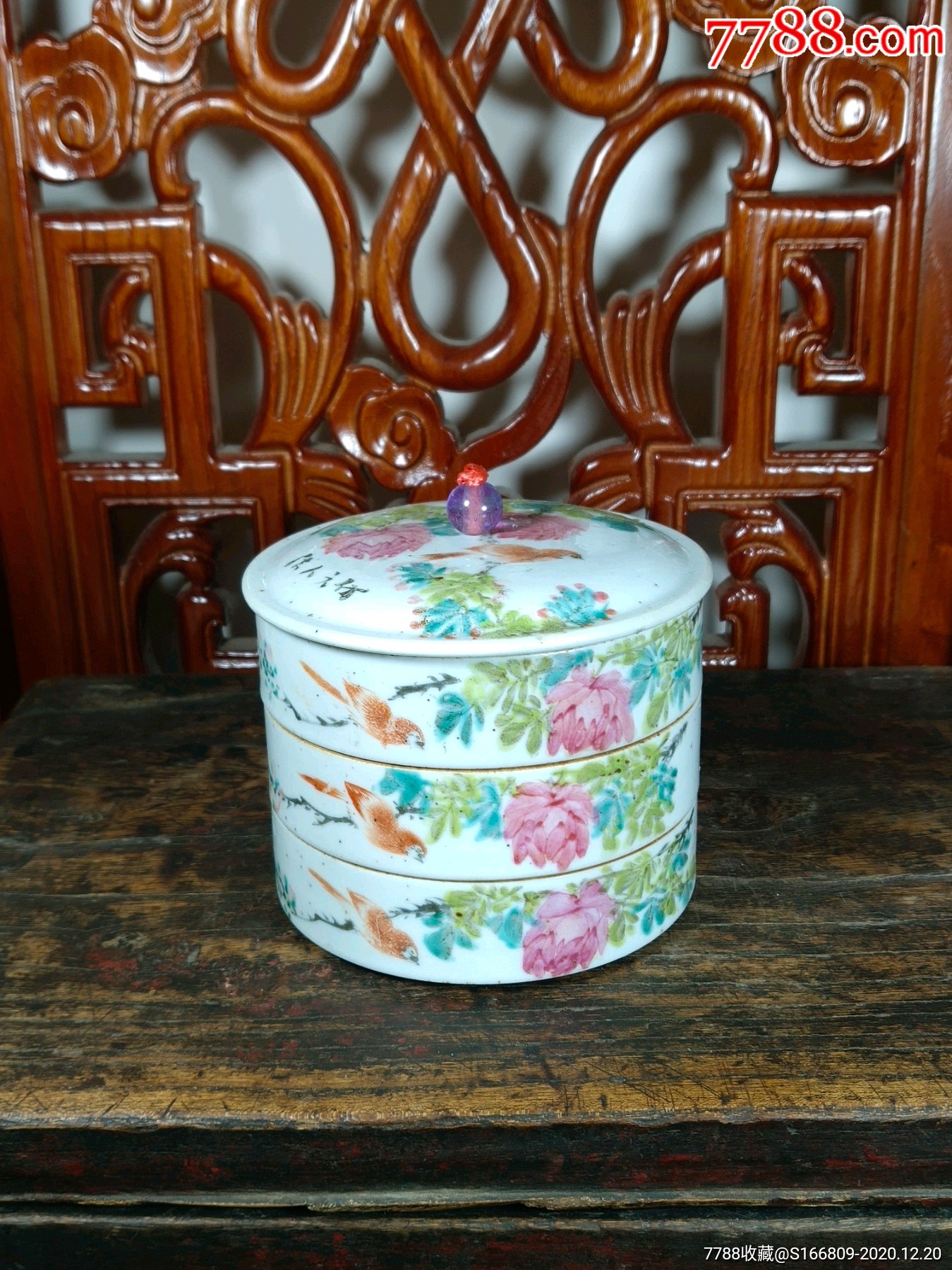 晚清民国粉彩浅绛彩花鸟食盒三层瓷器摆件【茹艺古典民俗老物件】_第1