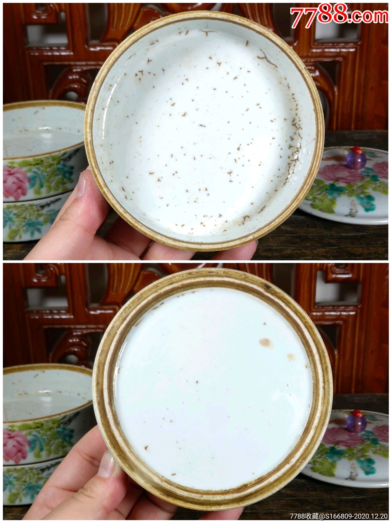 晚清民国粉彩浅绛彩花鸟食盒三层瓷器摆件
