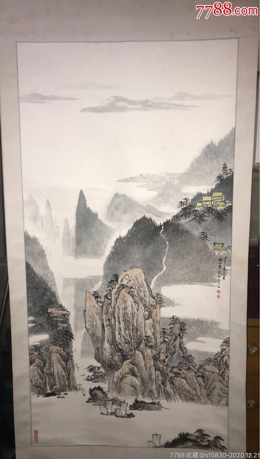 梅曰强-山水画134cmx67cm-广陵派第十*代宗师