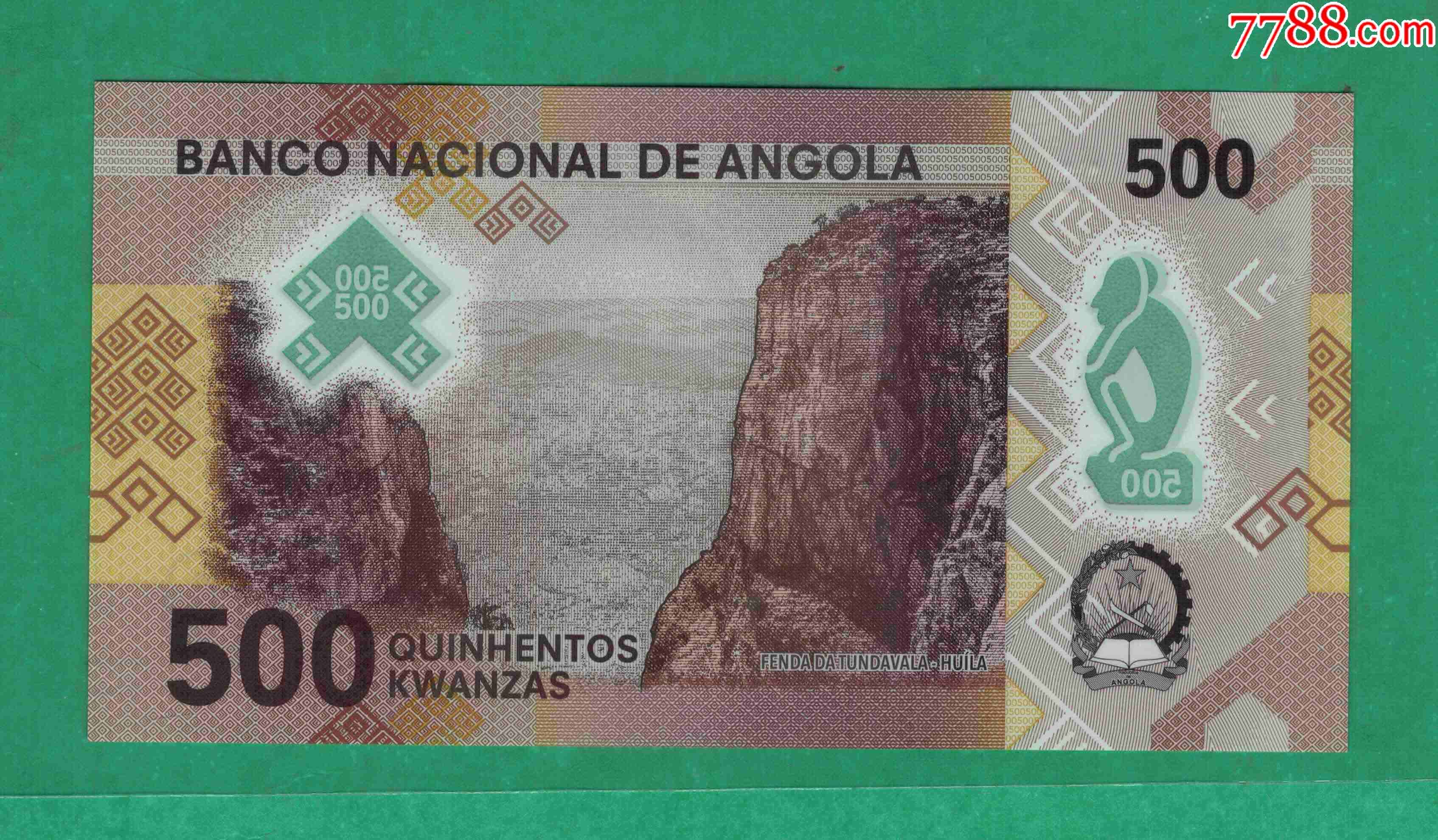 安哥拉2020年500宽扎a冠塑料纪念钞实物图unc