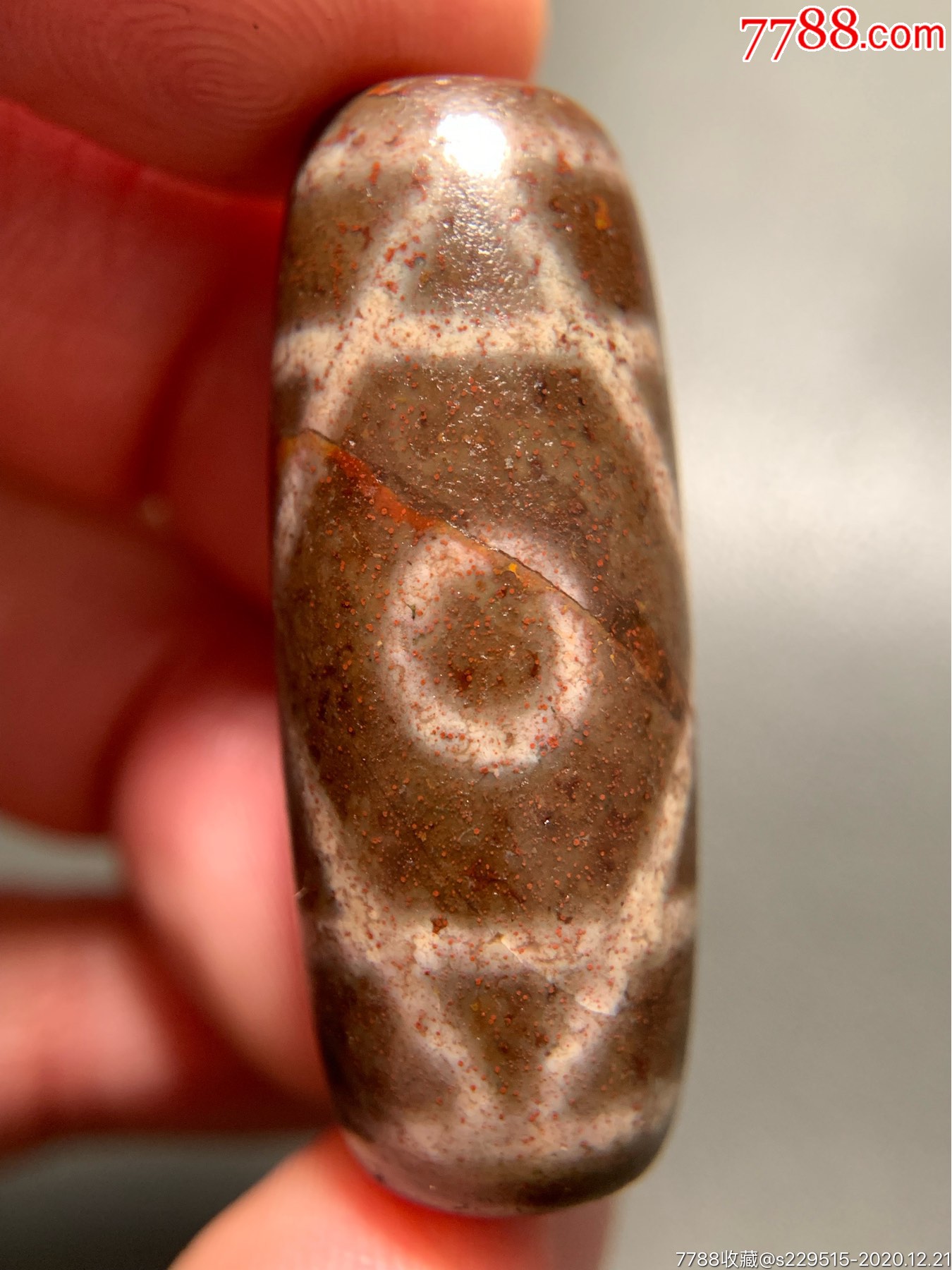 象雄满朱砂金刚如意两眼天珠38.5*15.5毫米