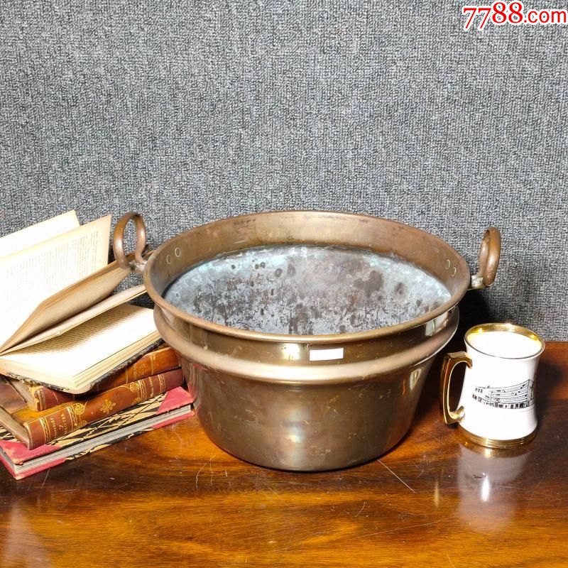 19世纪西洋古董青铜器北欧老铜锅铜缸铜盆民俗老物件咖啡馆摆件