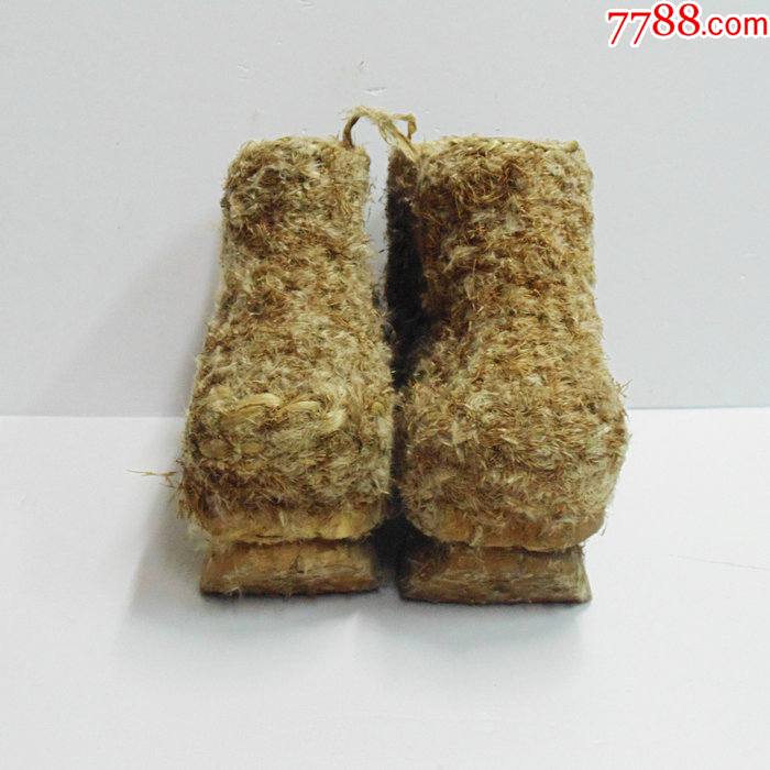 民俗文物老物件影视道具怀旧民国时期手工制作木底芦花编草鞋