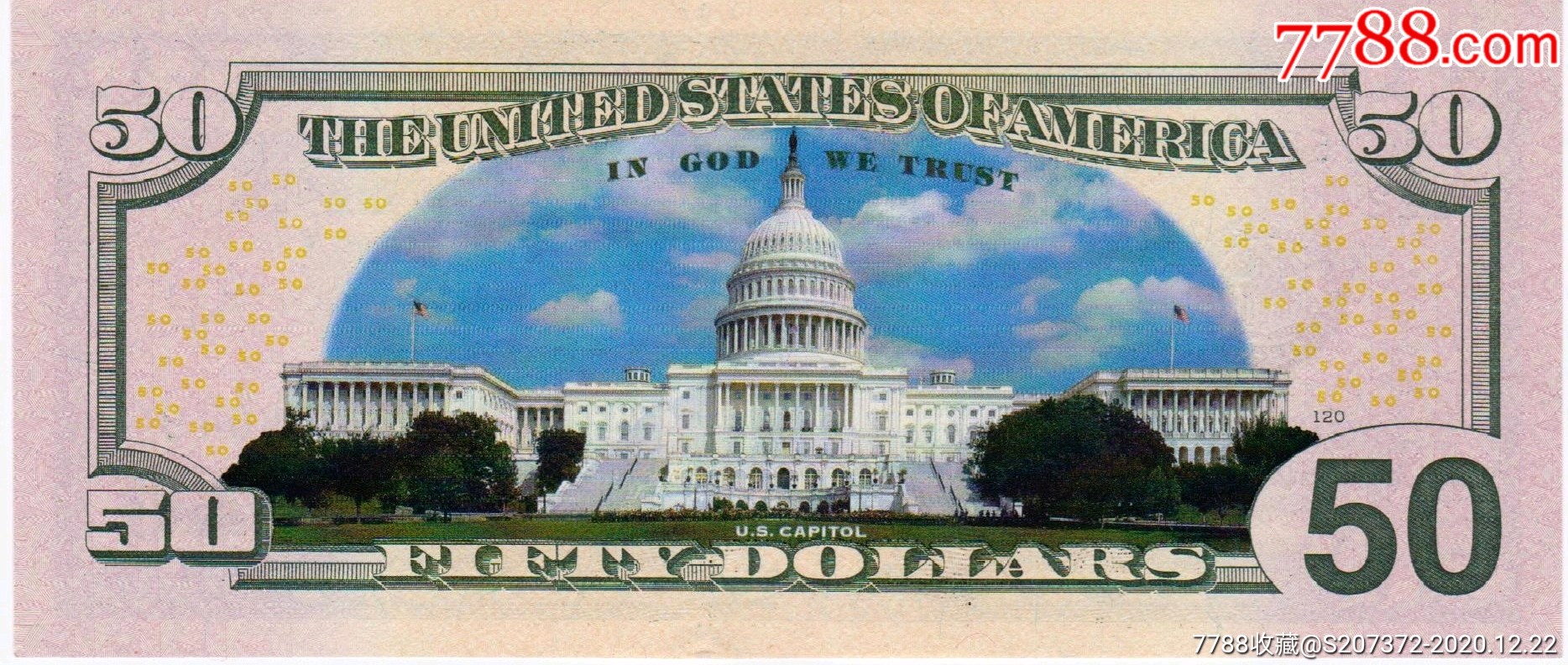 少见全新美国50美元彩塑钞双面彩色纪念版无册塑钞收藏