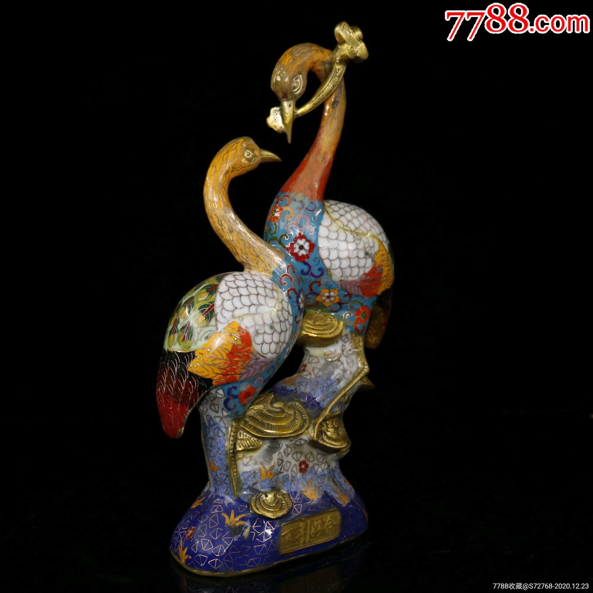 珍藏纯铜掐丝珐琅彩【百年好合】双鹤摆件造型独特掐丝细密色彩斑斓数