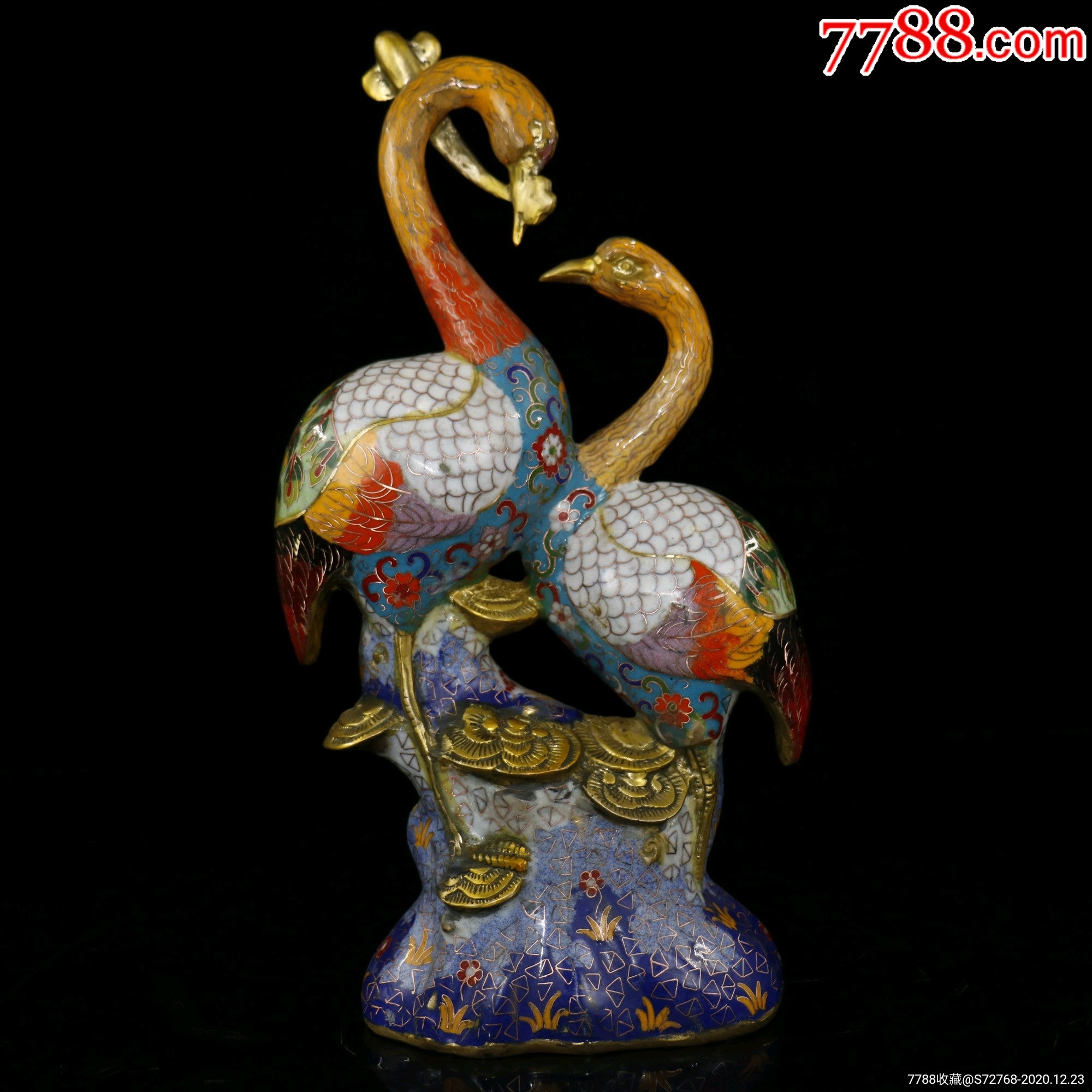 珍藏纯铜掐丝珐琅彩【百年好合】双鹤摆件造型独特掐丝细密色彩斑斓数