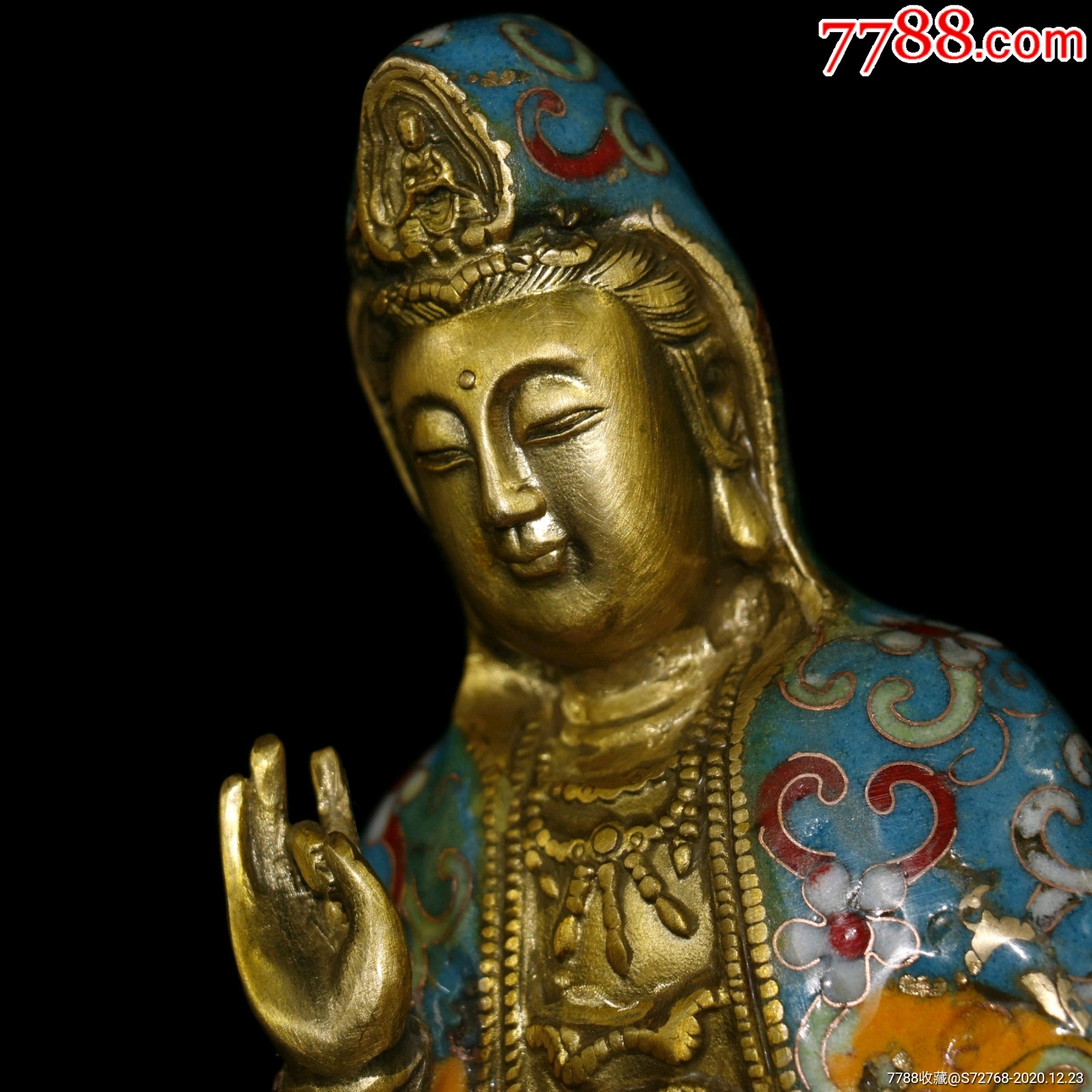 珍藏纯铜厚胎景泰蓝手工掐丝珐琅彩佛像观世音菩萨一尊恭请供奉佛像
