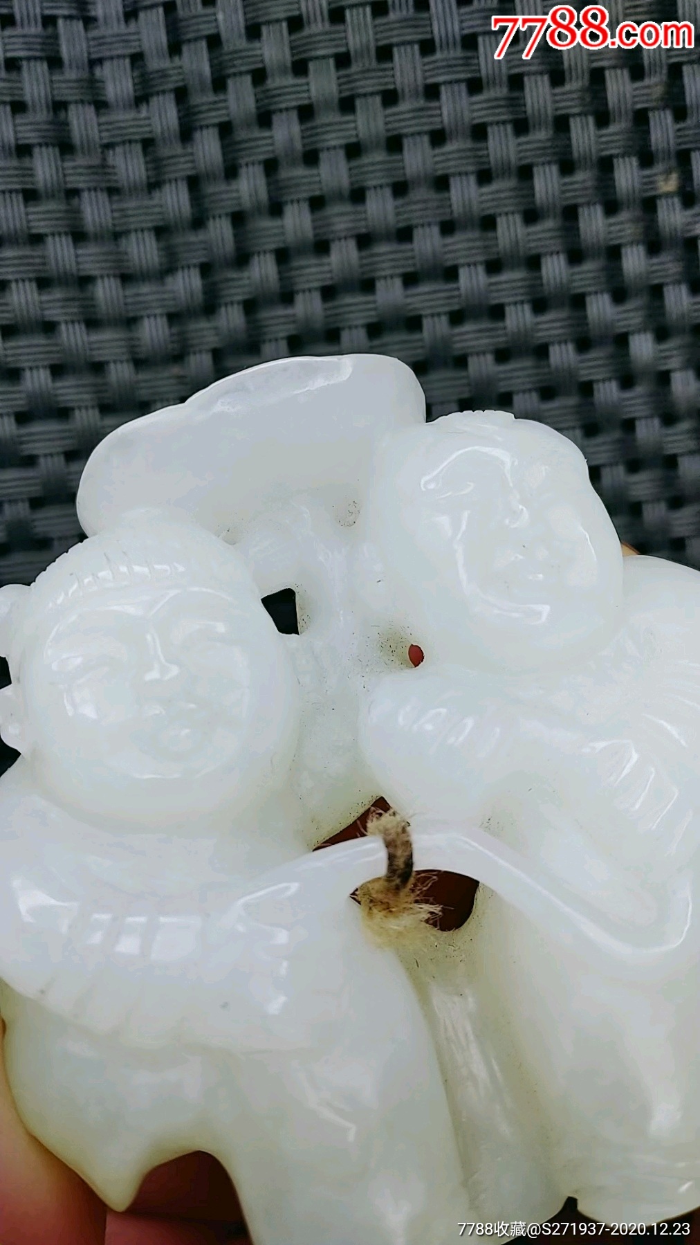 【精美】民国时期正宗新疆和田玉籽料精雕和合二仙挂件把件-和田玉