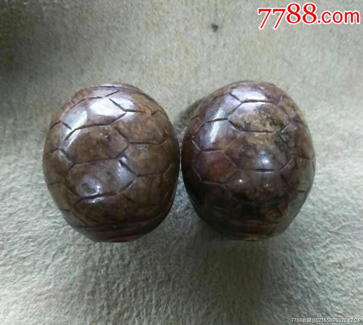高古玉龟背纹桶珠(2颗)-和田玉-7788收藏