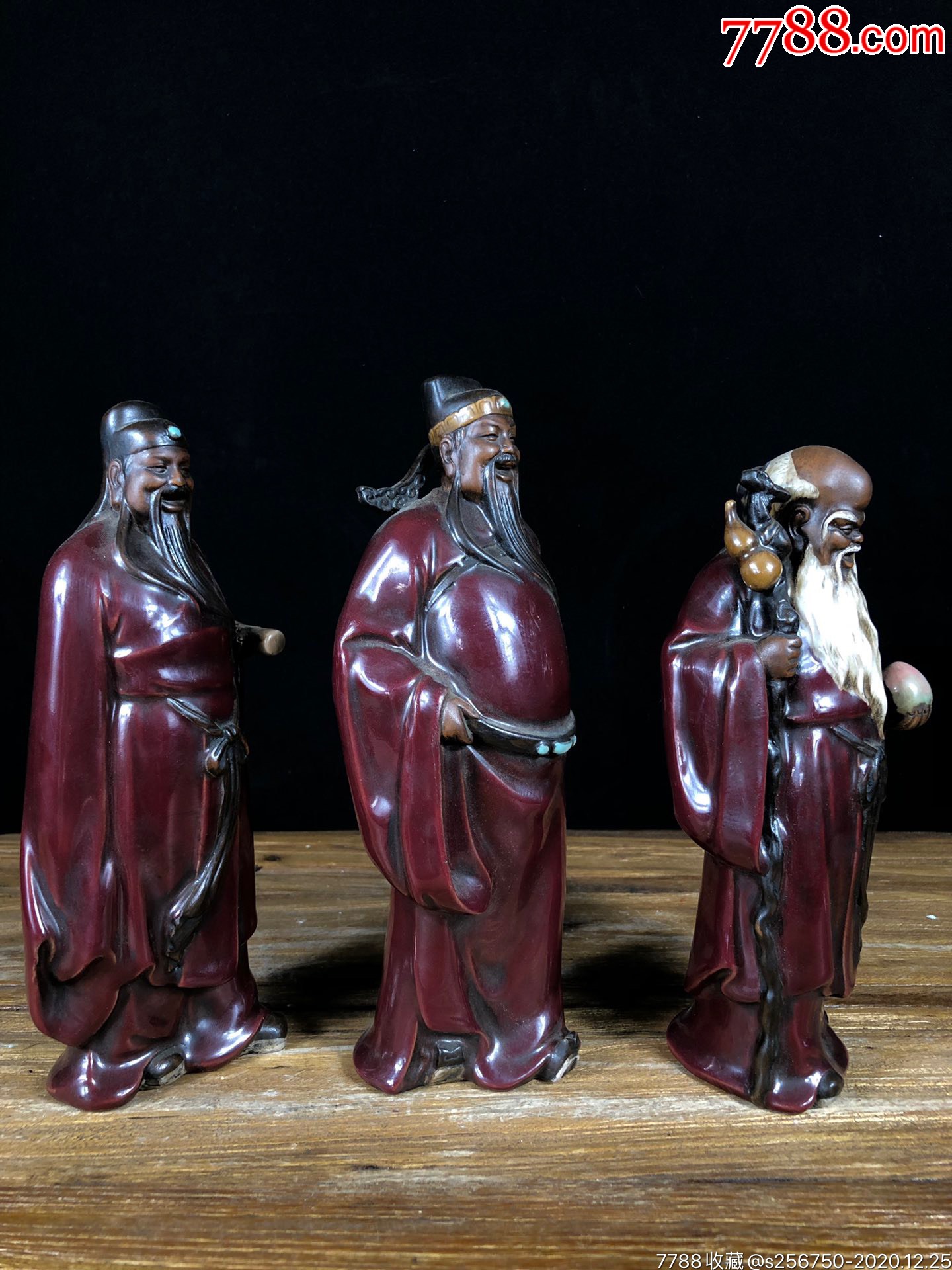 【紫砂挂釉福禄寿摆件】寓意深远,开脸周正,做工精致,包浆浓厚自然