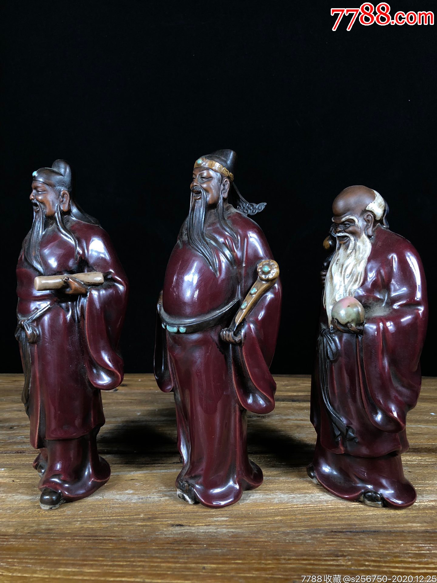 【紫砂挂釉福禄寿摆件】寓意深远,开脸周正,做工精致,包浆浓厚自然