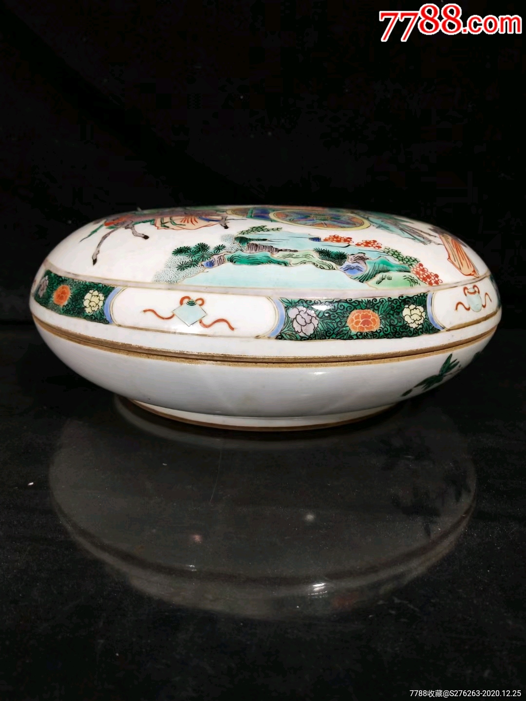 仿清康熙五彩麻姑献寿人物故事粉盒