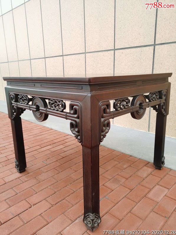 明式古典,官宦家所用的,老红木(大红酸枝,交趾黄檀)全品三弯腿八仙桌