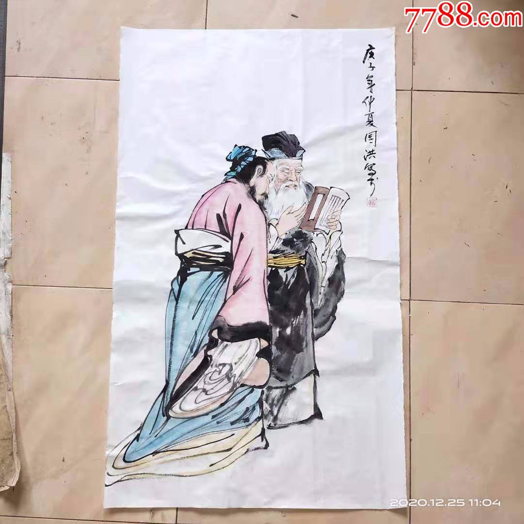 保证原创作品,人物画国画,两个文人雅士在读书探讨思考,包邮