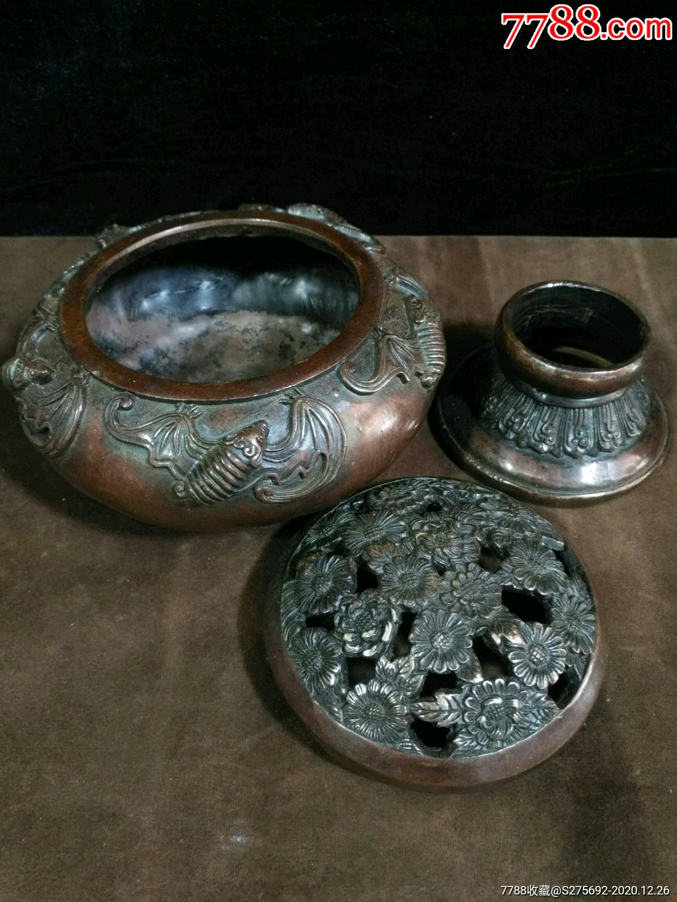 农村收淘老货老物件老铜胎玉堂清玩款案头雅玩《福气多多》熏炉