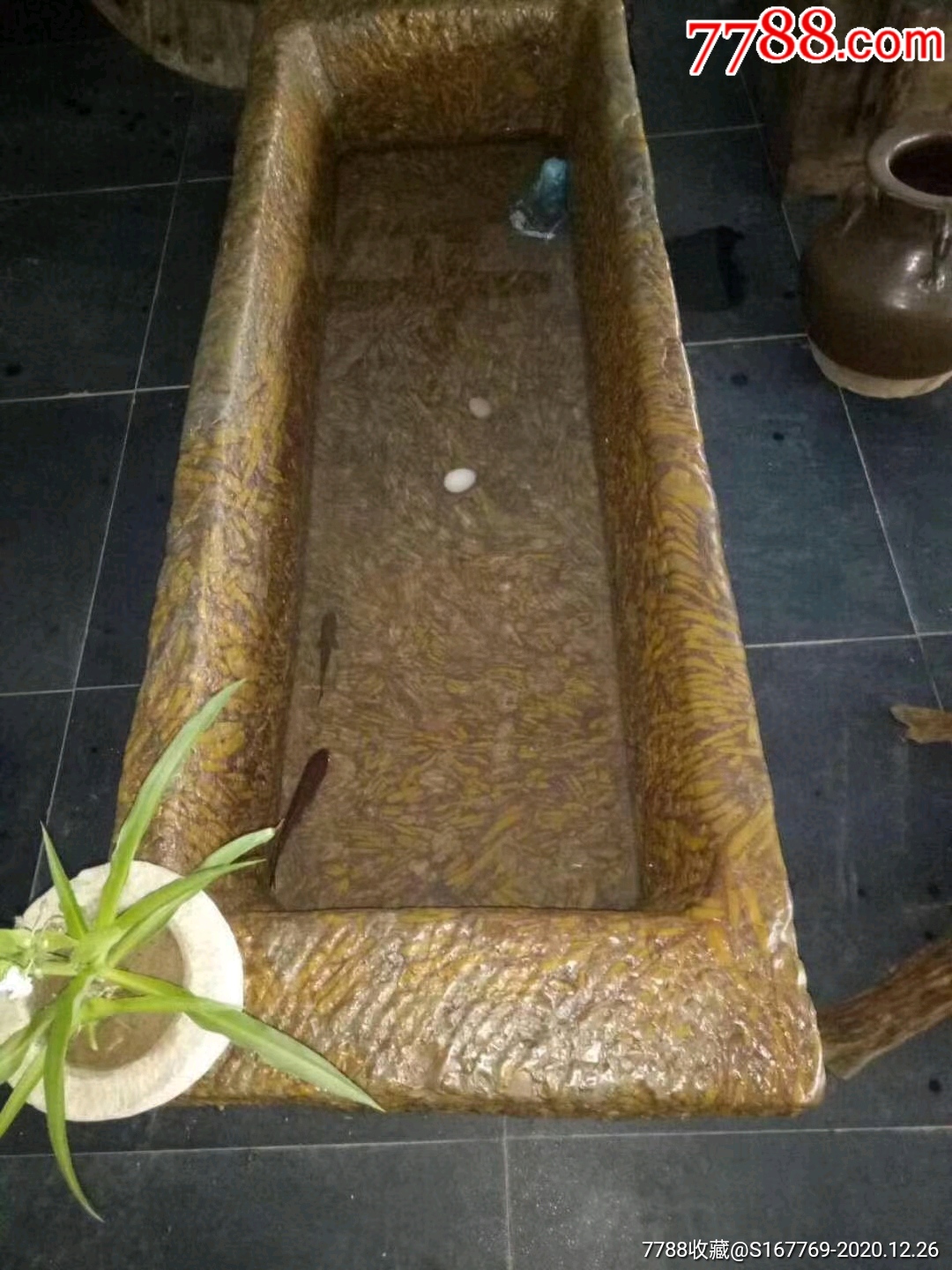 清代极品鱼化石鱼盆一件长一米七