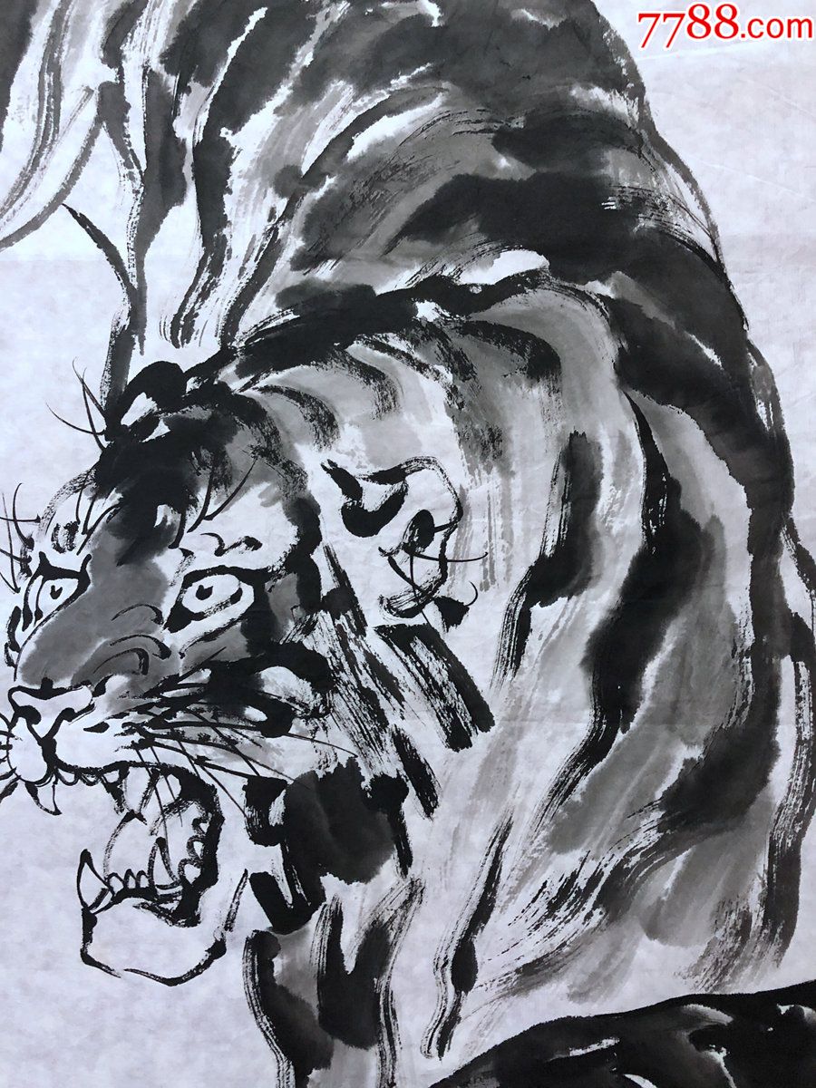 书画10191著名画家吕君柏花鸟画老虎一声雷鸣千里