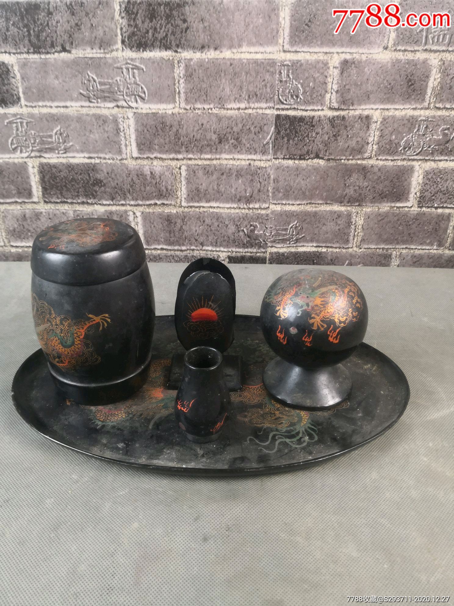 清代楠木大漆抽大烟工具一套,纯手绘包老包真
