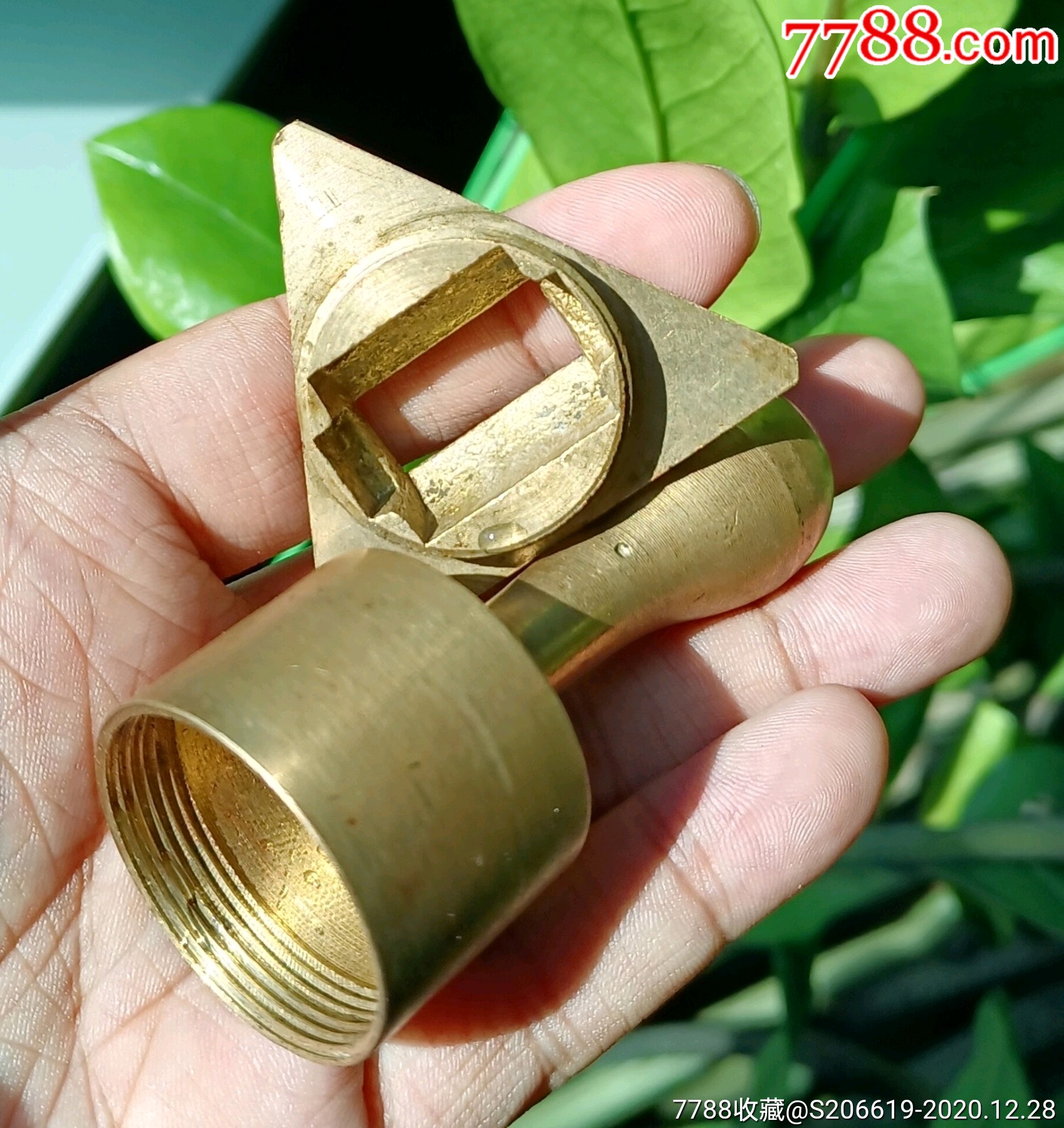 少见大型全铜三角转讫浦发很行作废铜印金融收藏完整品相毫无缺损感