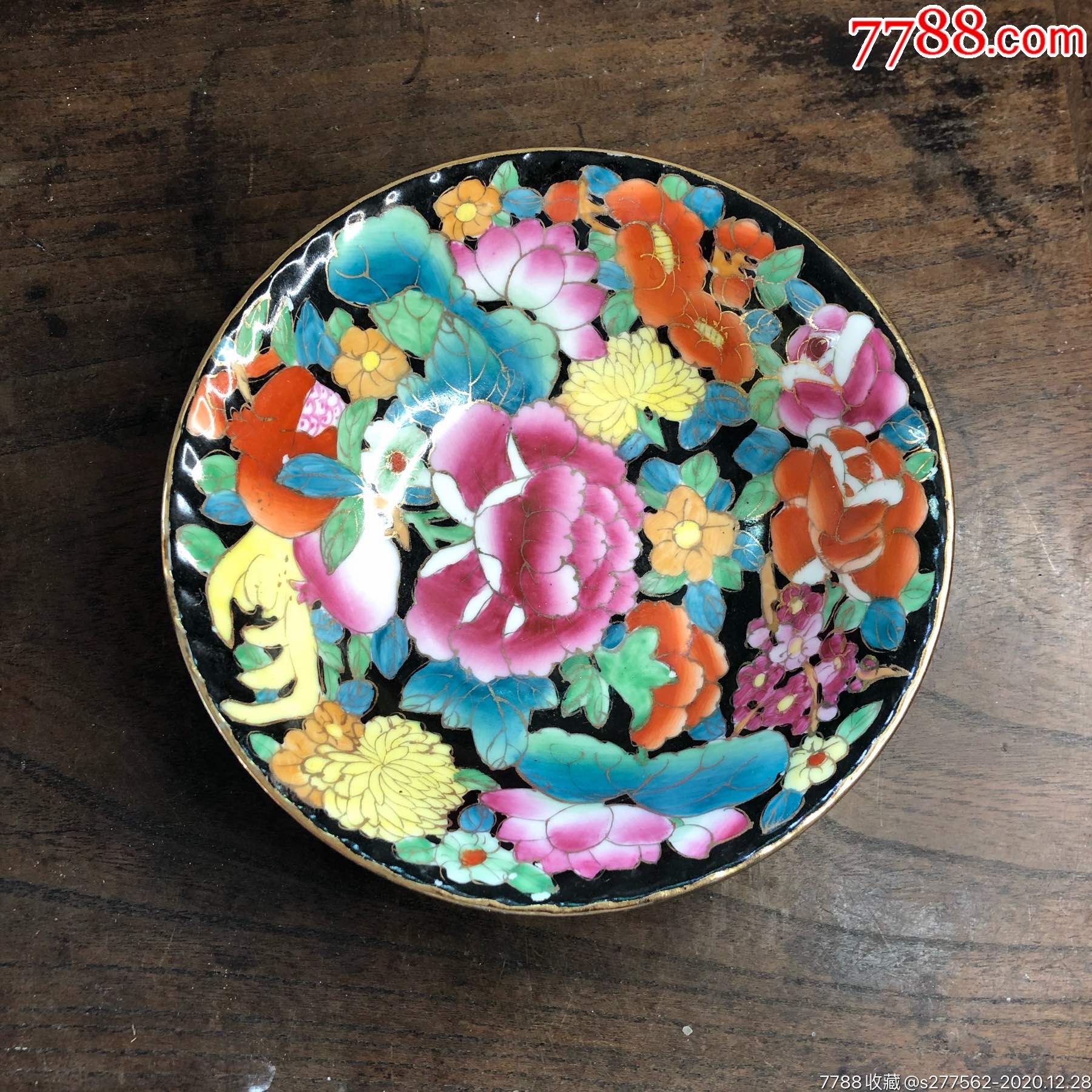 七十年代汕彩纯手绘描金斗彩百花不落地大碗尺寸直径15全品如图