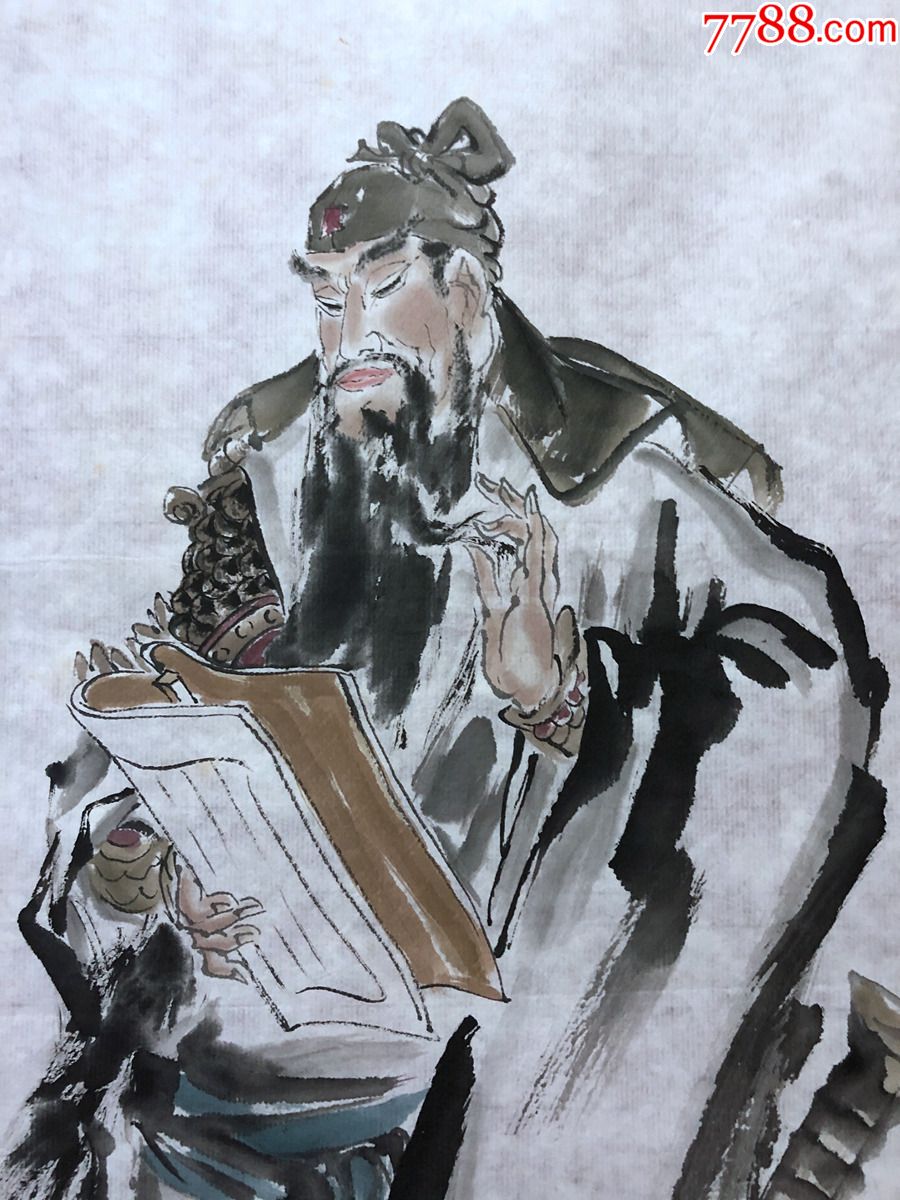 书画10216,著名画家【吕君柏】人物画,关羽