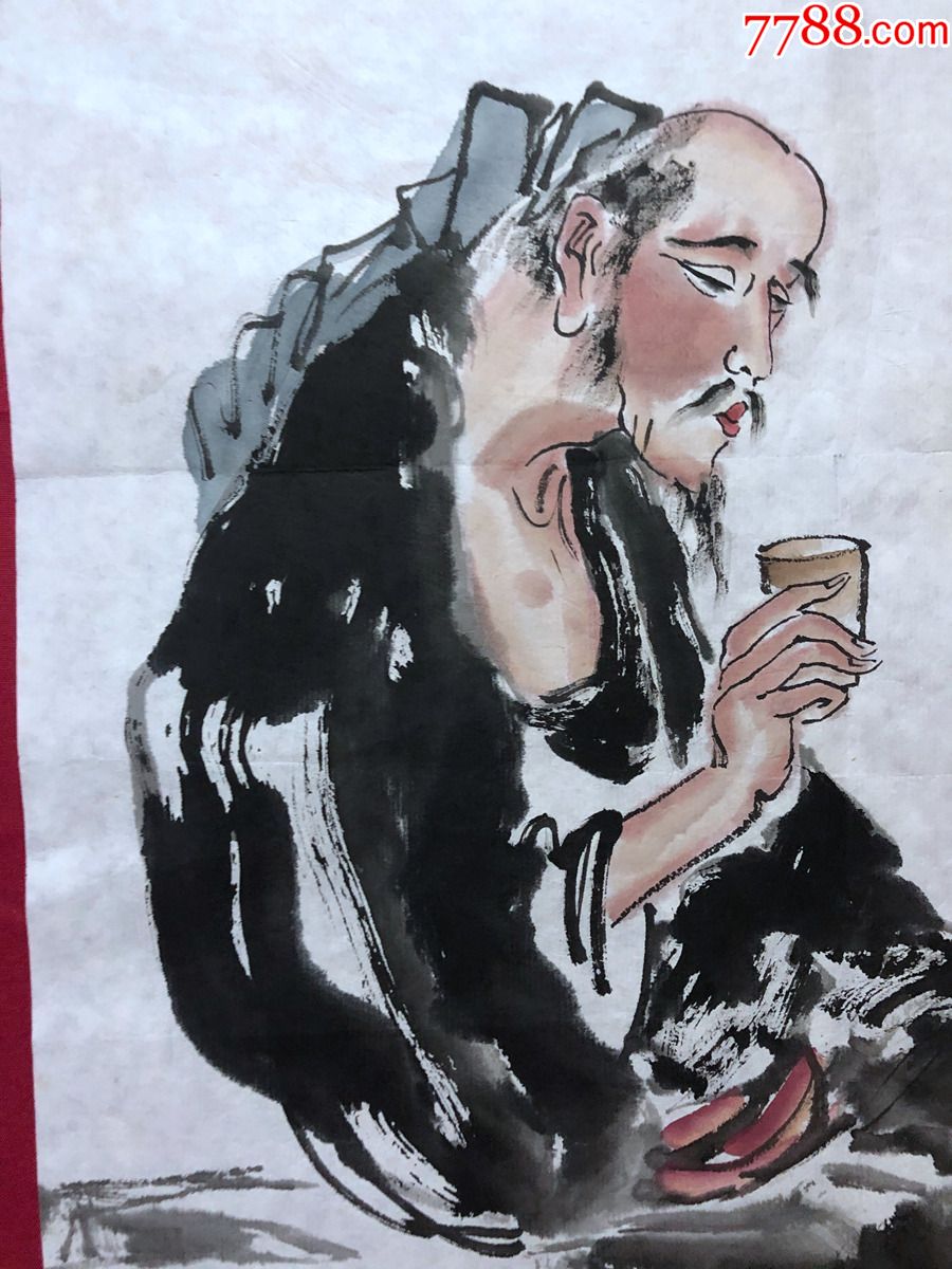 书画原作10217,著名画家【吕君柏】人物画,陆羽