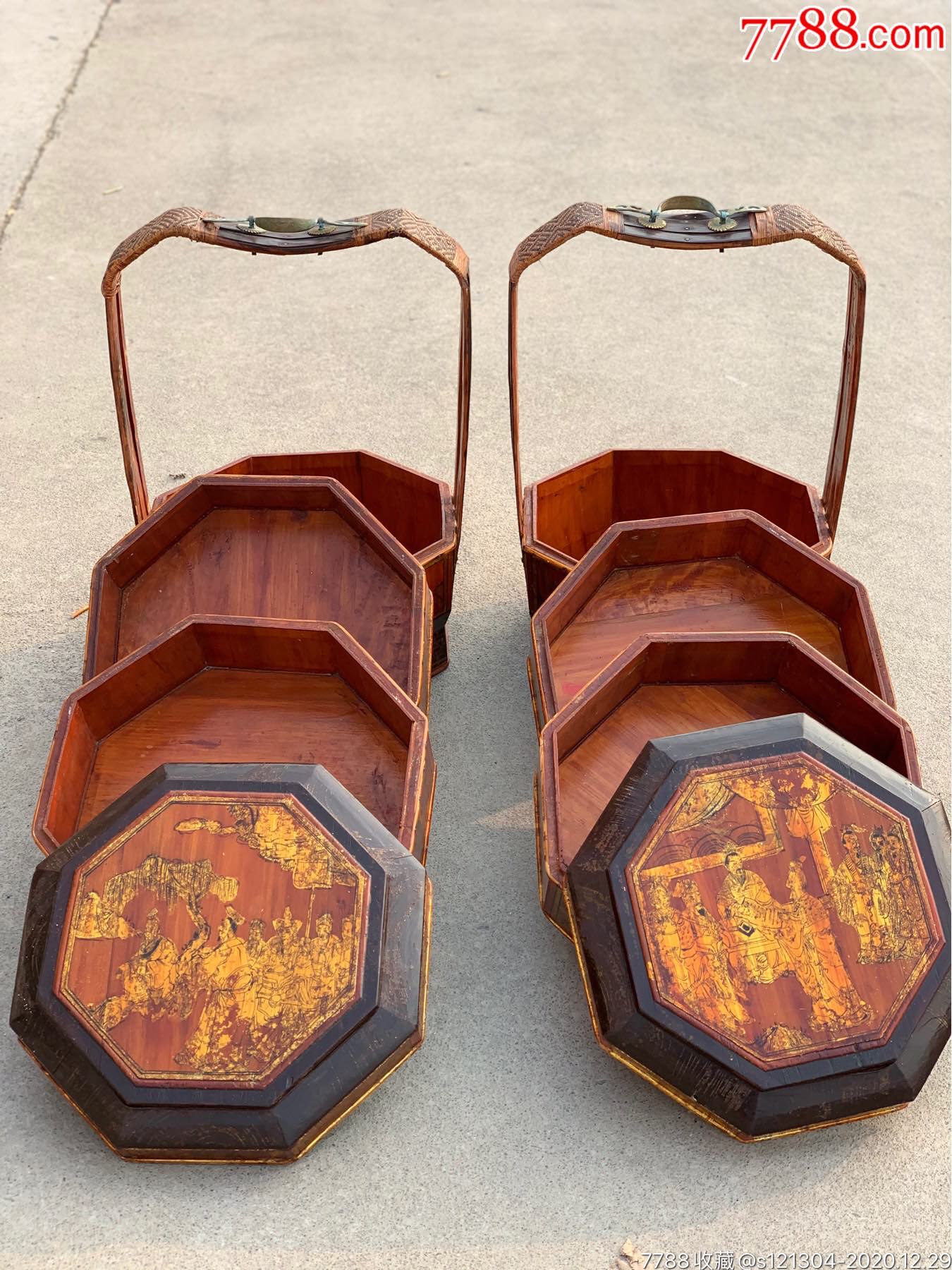 民国松柏木提盒食盒一对老家具老物件