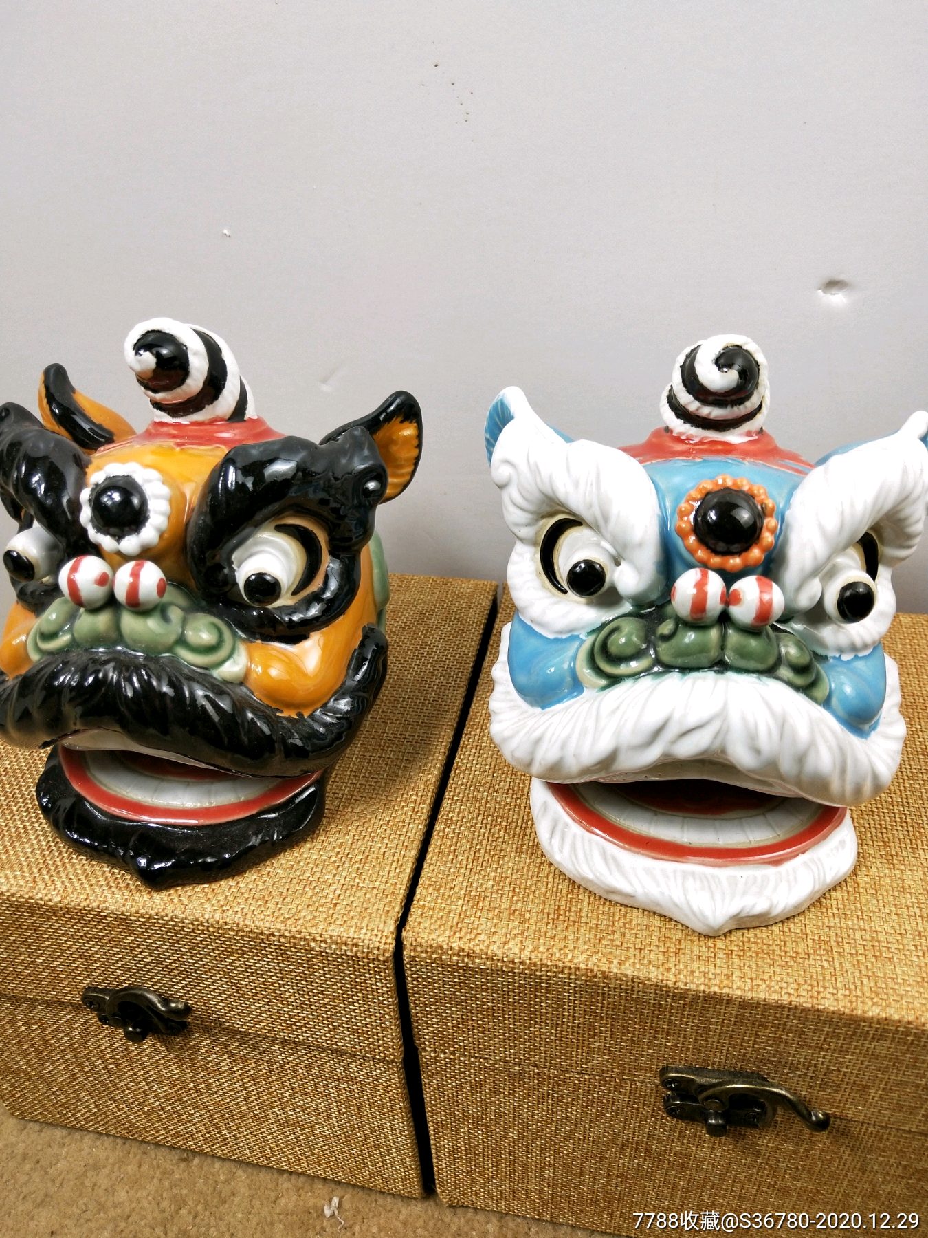 佛山陶瓷工艺瓷质摆件艺术品狮子头一对两个