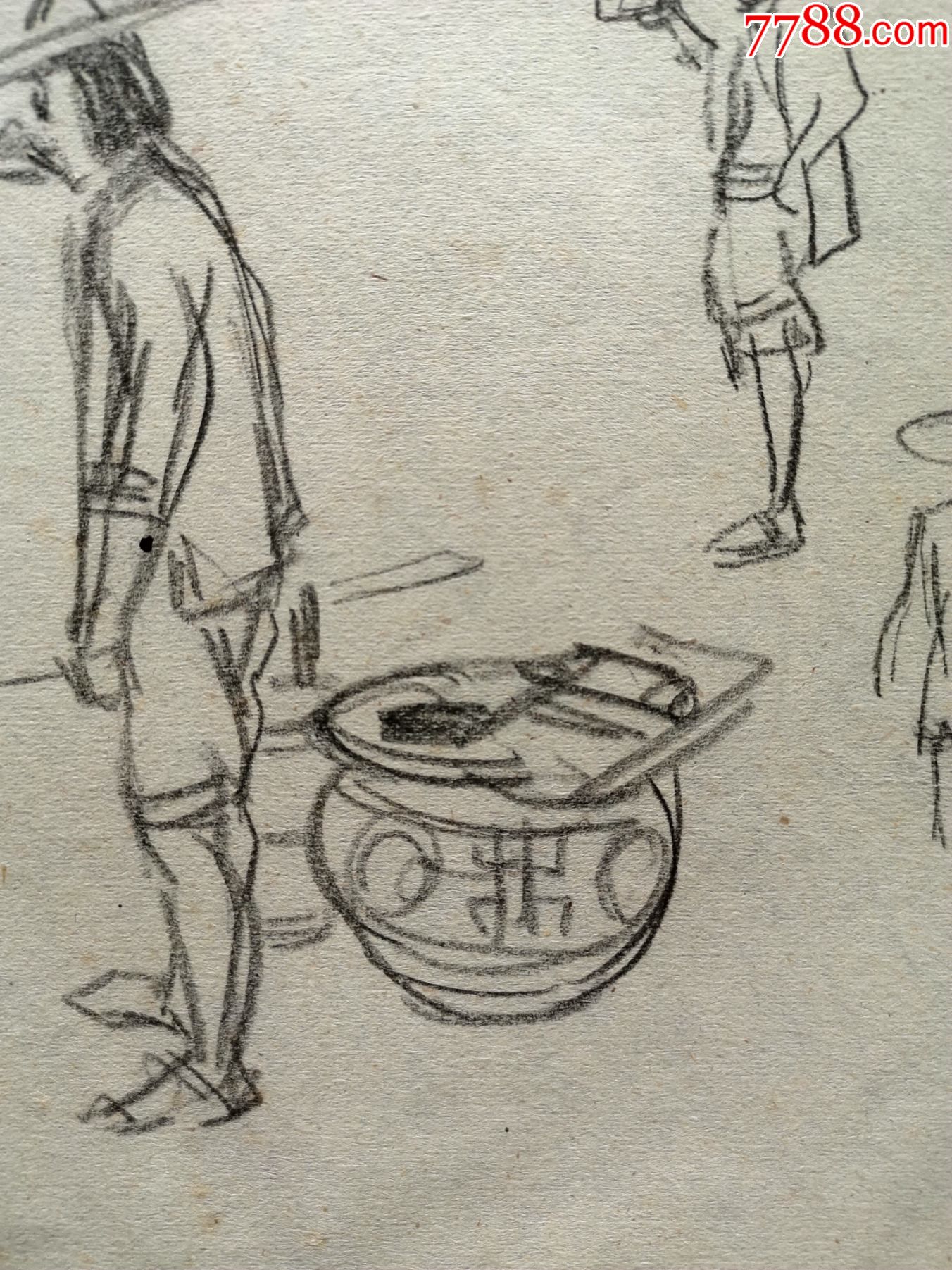 著名摄影家张一群80年代手绘素描速写画稿原作《收割》等6张合售包真