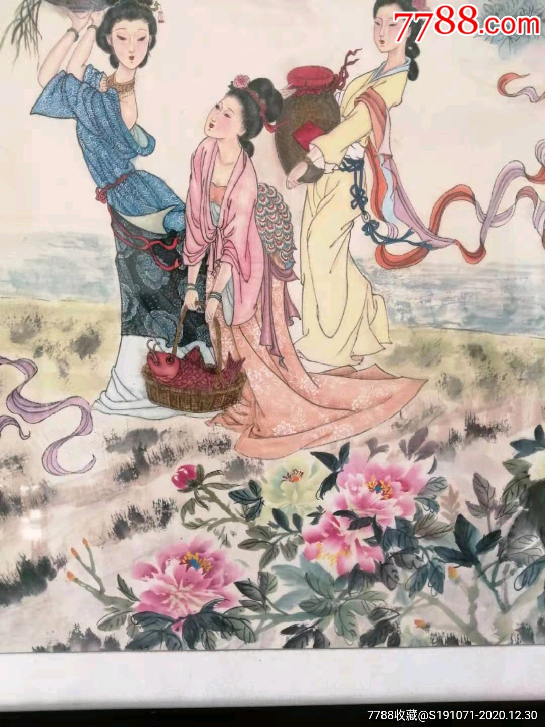 天津市收来五女拜寿图一副,纯手绘画工精湛,做工细致,全品相,颜色鲜艳