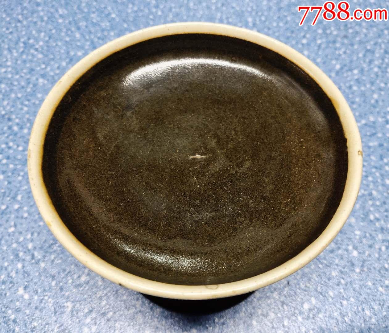 茶叶末釉白覆轮高足盘