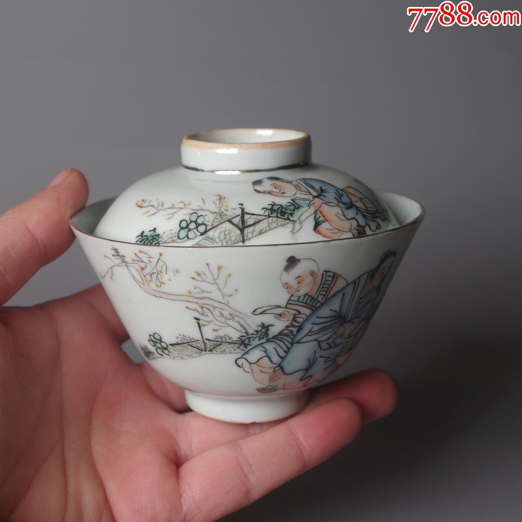 吴少峰盖碗茶器具浅绛彩人物茶碗_彩绘瓷/彩瓷_图片价格_收藏鉴定