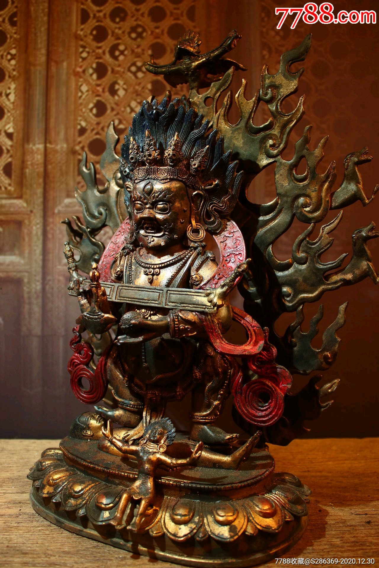 铜鎏金一尊大黑天不议价-铜像/铜佛像-7788烟标收藏