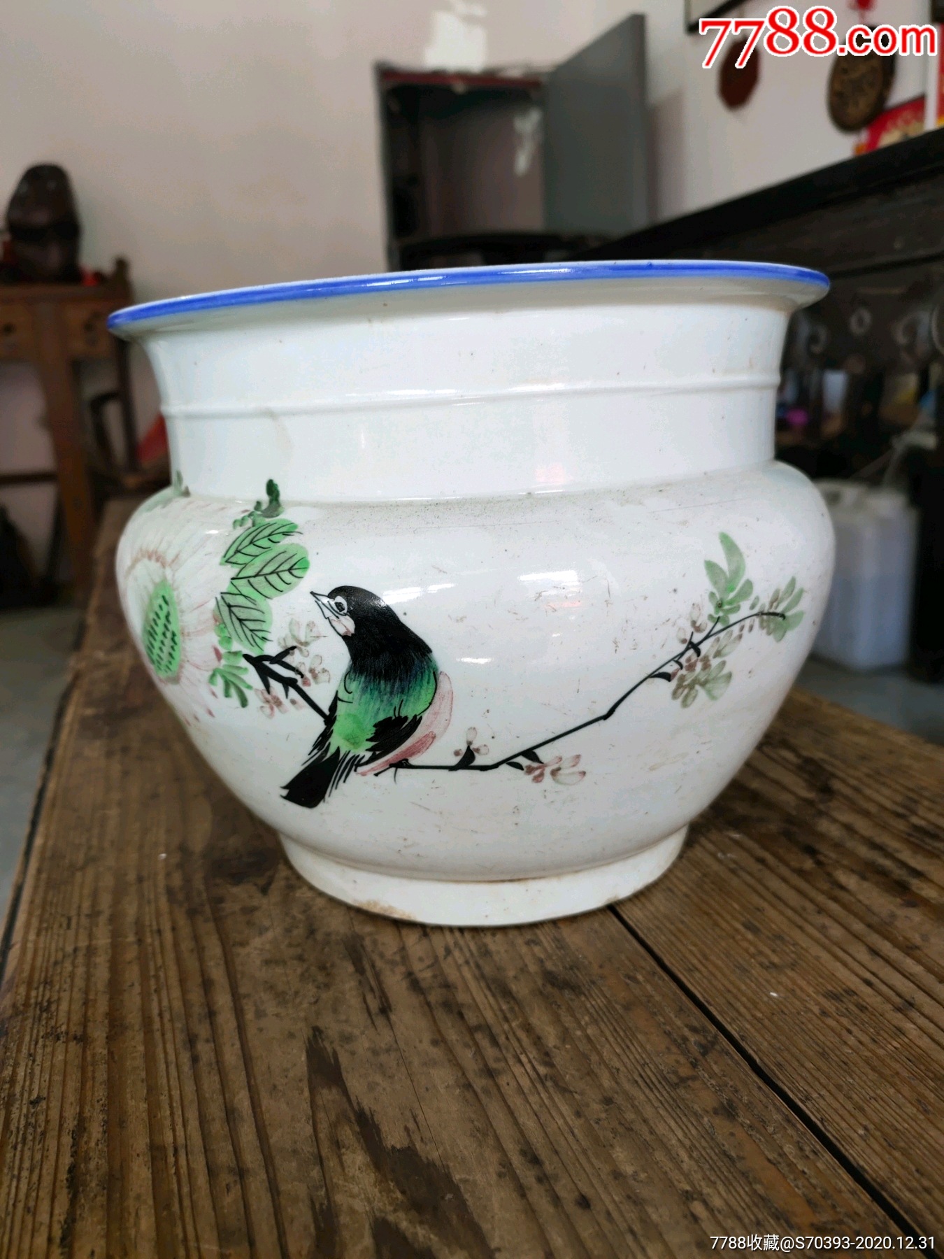 民国枫溪瓷大号花鸟痰盂,全完整,要的拍下-彩绘瓷/彩瓷-7788老酒瓶
