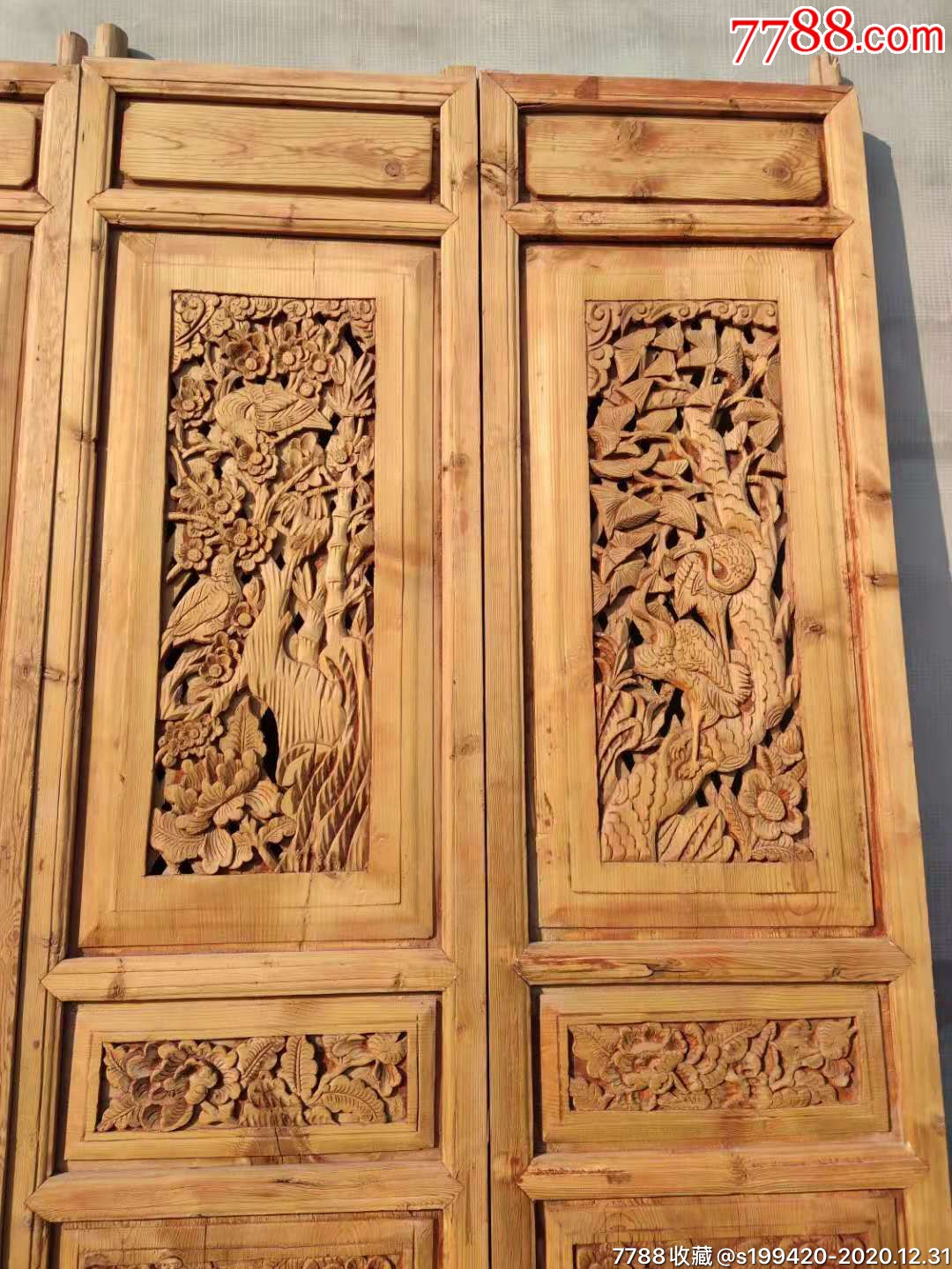 民国镂空雕刻杉木门3对一组高浮雕纯手工雕刻品相一流保存完整复古