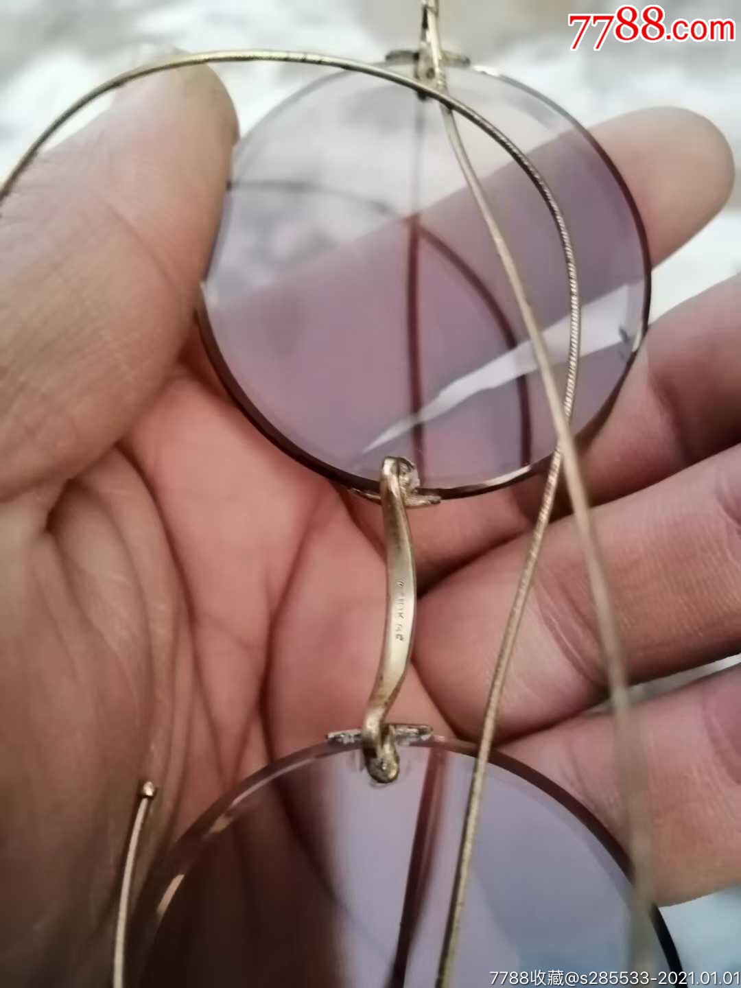 清末k金淡茶色鼓光水晶眼镜