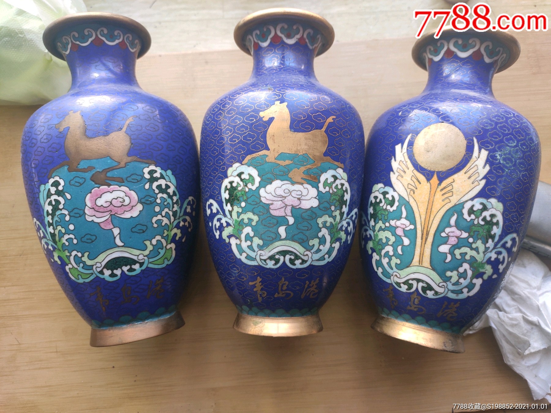 1012  中国　景泰藍　七宝　琺瑯　急須1   花瓶4  小物入れ1  時代物 豊富なギフト 1210 中国美術景泰藍七宝琺瑯鉢時代物 工芸品 - 工芸品
