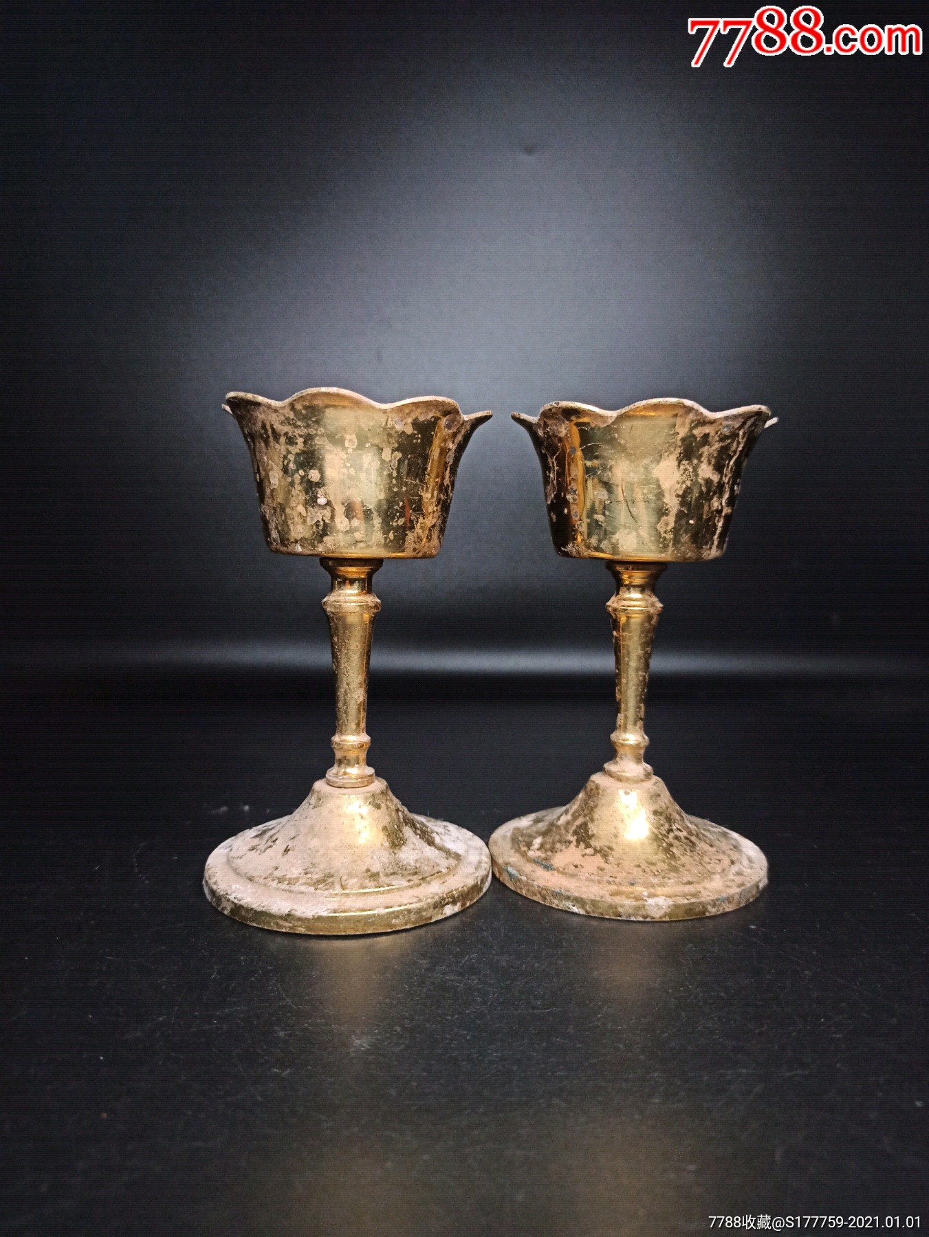 全铜佛前灯盏一对造型精美莲纹花口用料厚实上手厚重