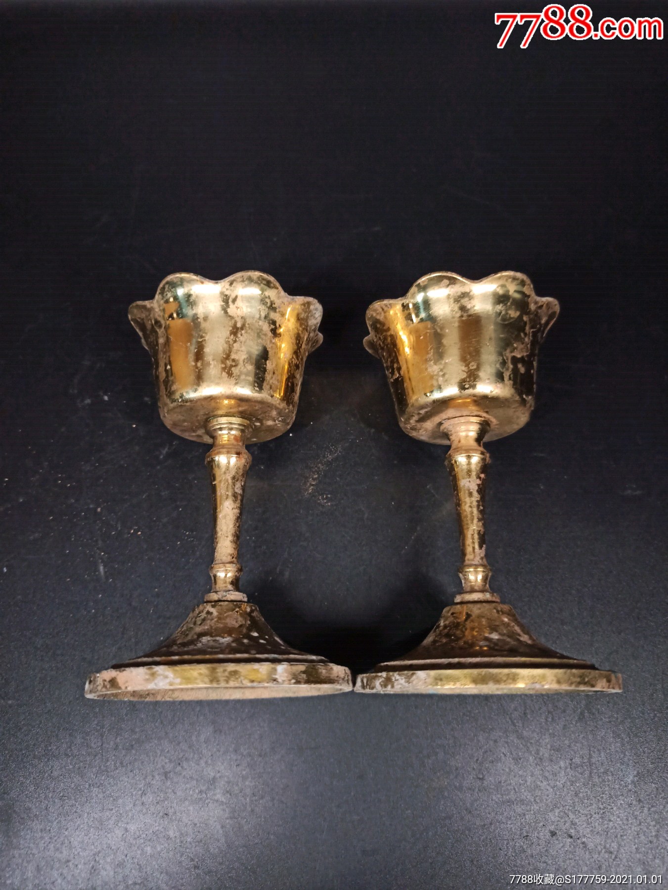 全铜佛前灯盏一对造型精美莲纹花口用料厚实上手厚重