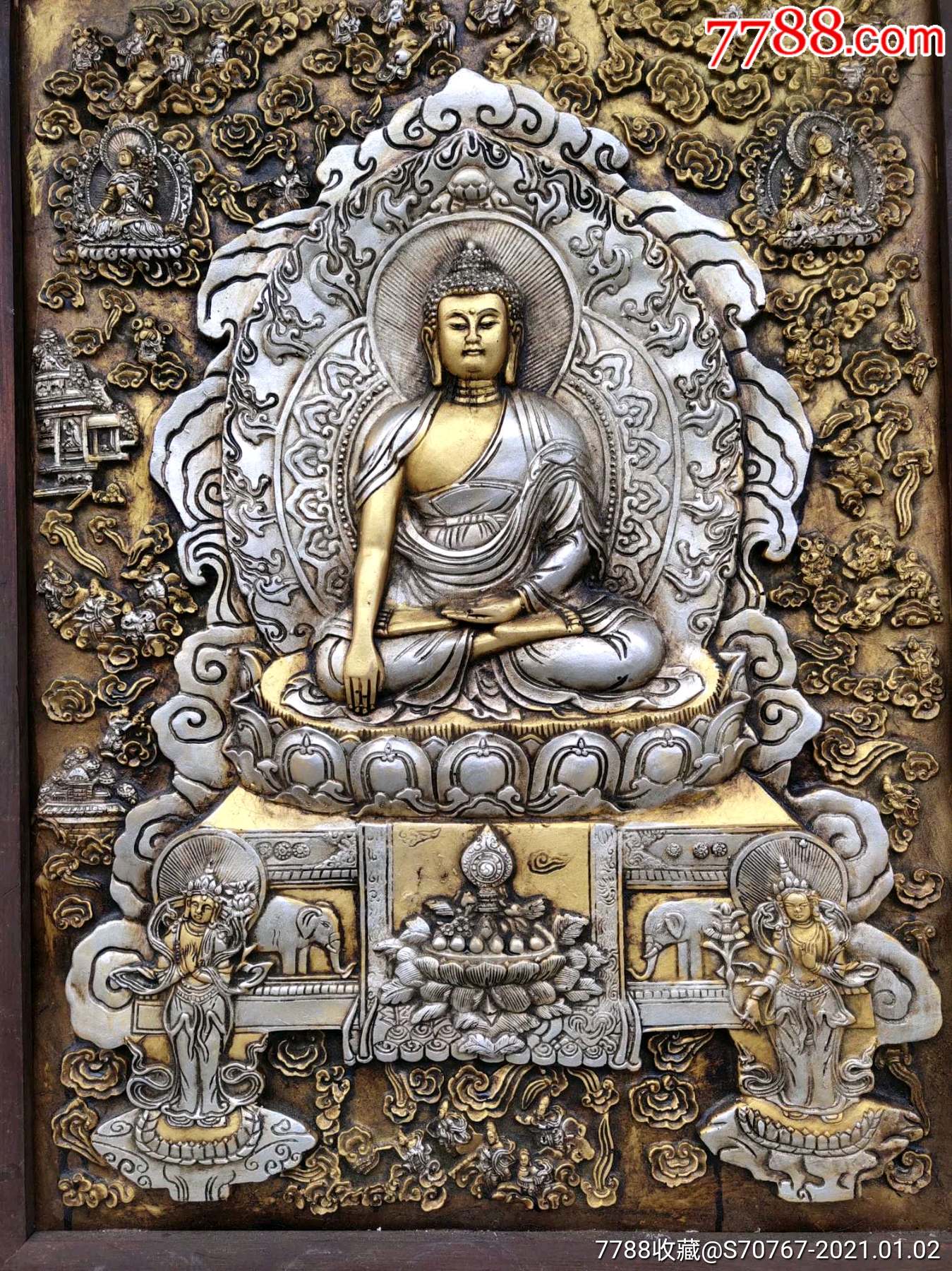 旧藏木框唐卡佛像大背光释迦如来佛佛一尊