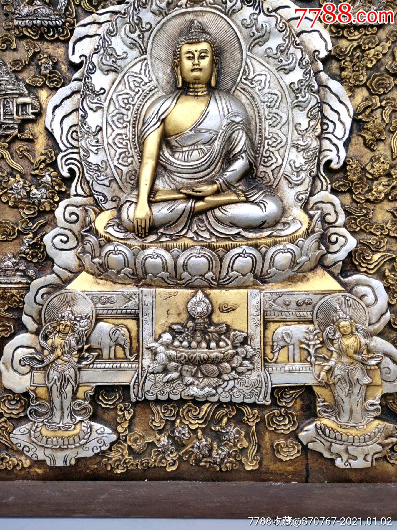 旧藏木框唐卡佛像大背光释迦如来佛佛一尊