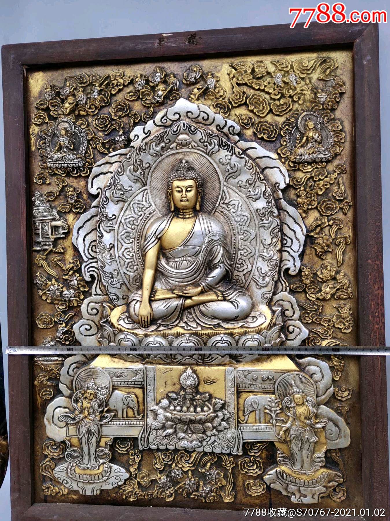 旧藏木框唐卡佛像大背光释迦如来佛佛一尊